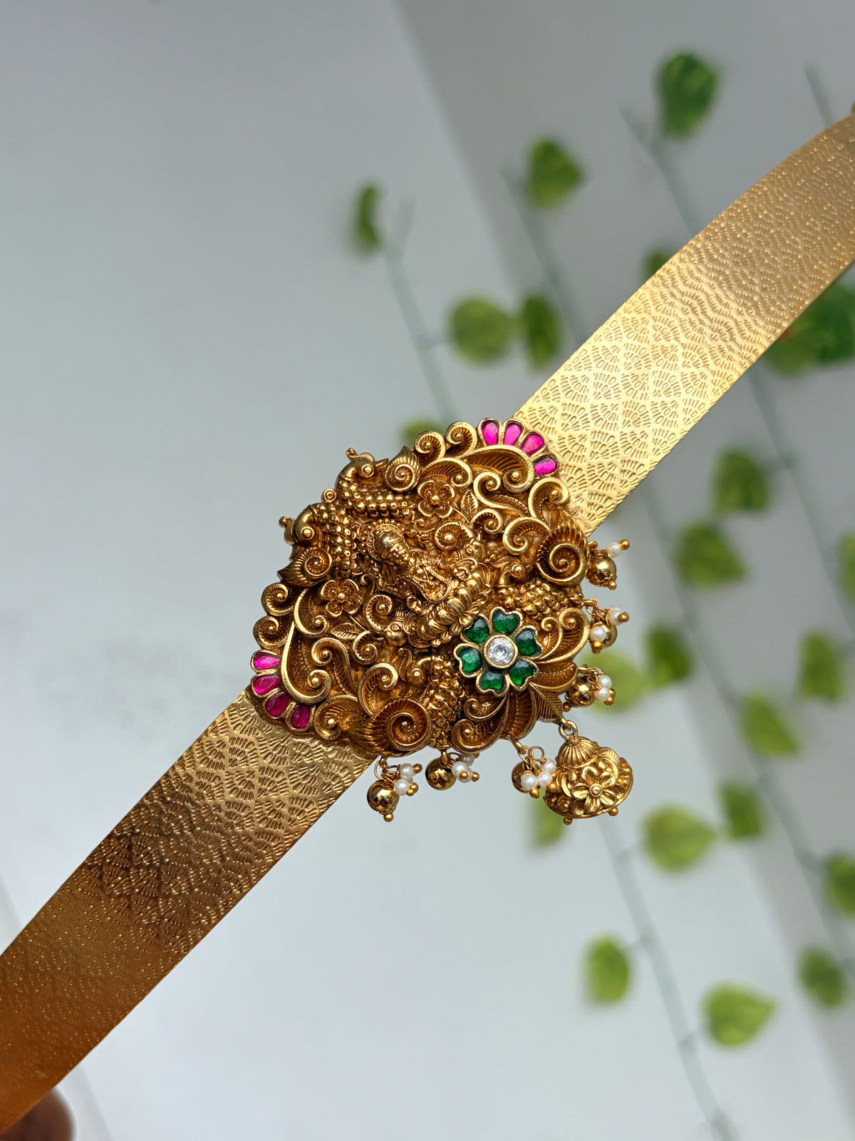 Lakshmidevi peacock jadau kundan with gold balls adults hipbelts hb805