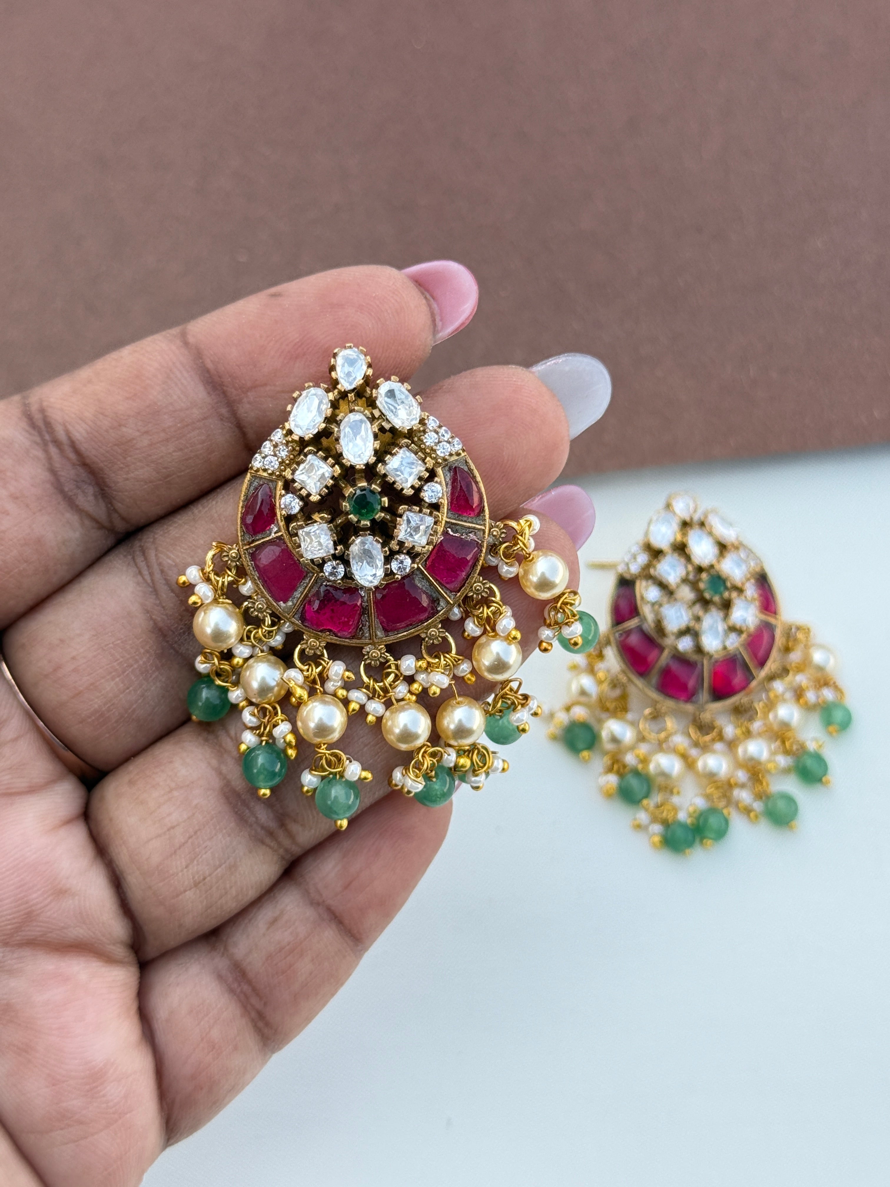 Er168 jadau kundan moissanite chandbhali earrings