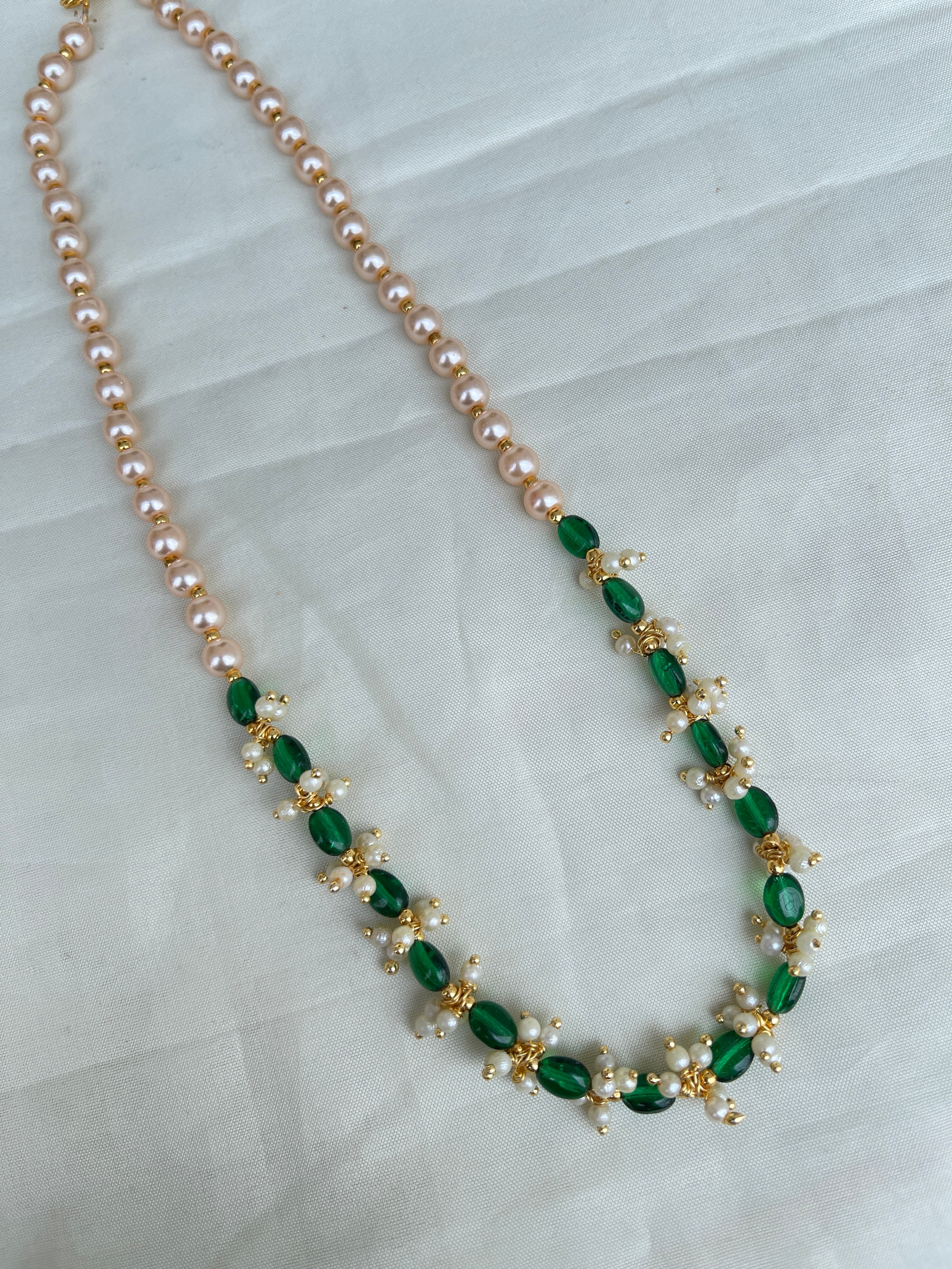 Green beads single line pearl short chain