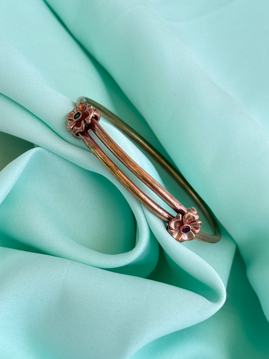 Ph550 panchaloham unpolished flowers adjustable kada bangle