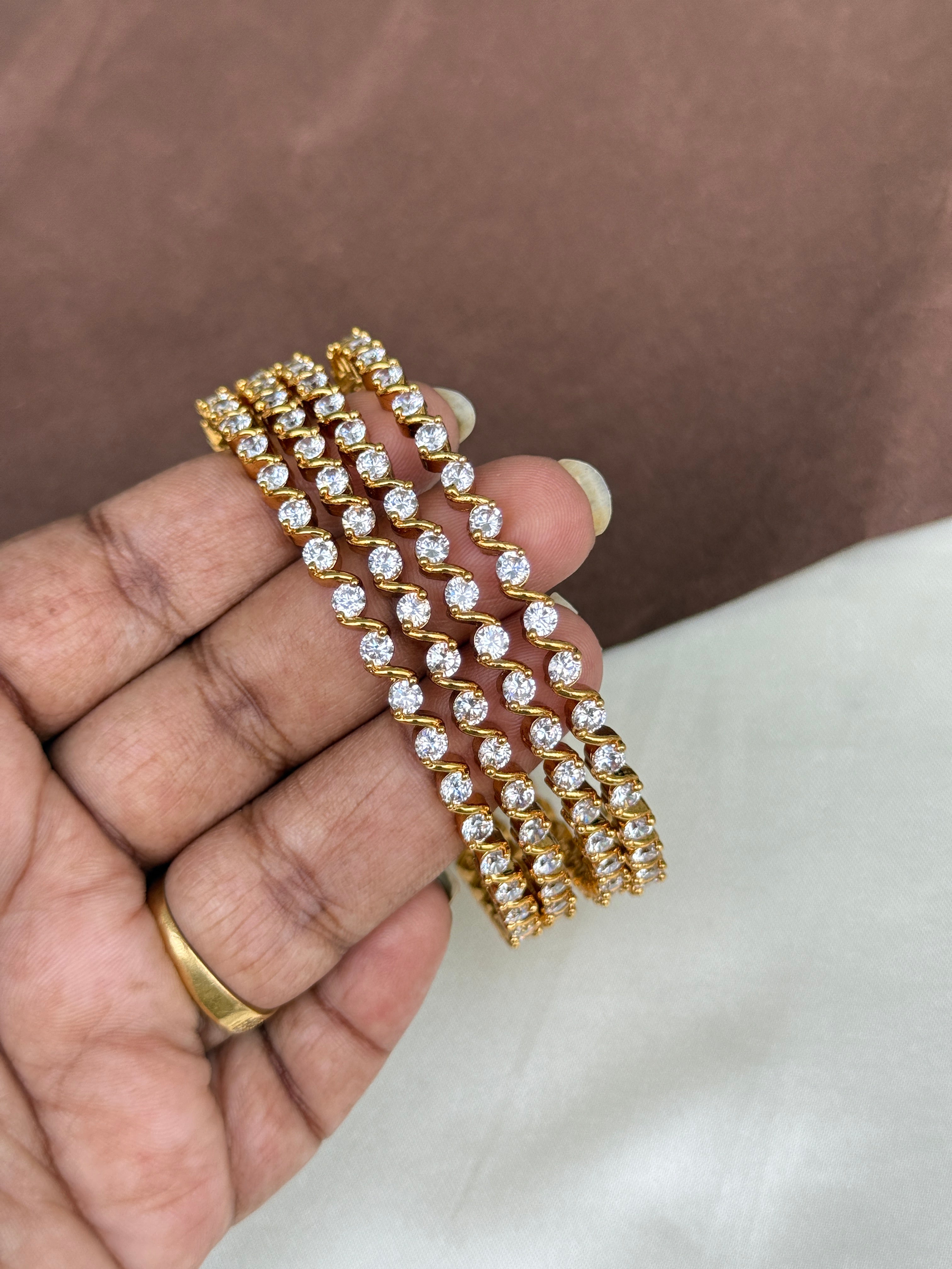 Sb112 set of 2 white stone bangles
