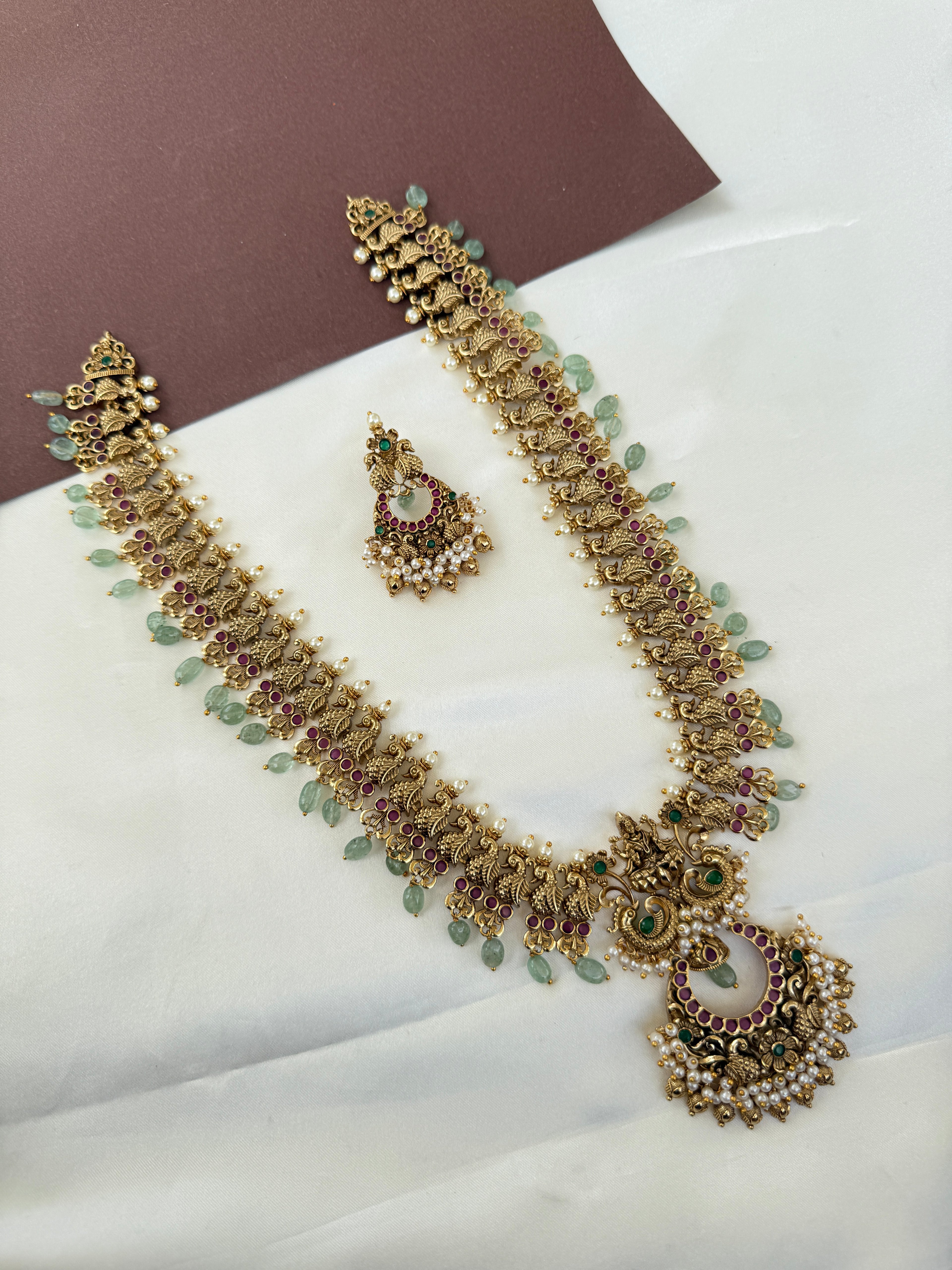 LH2041 kemp multi long haram neckset with Chandbali earrings