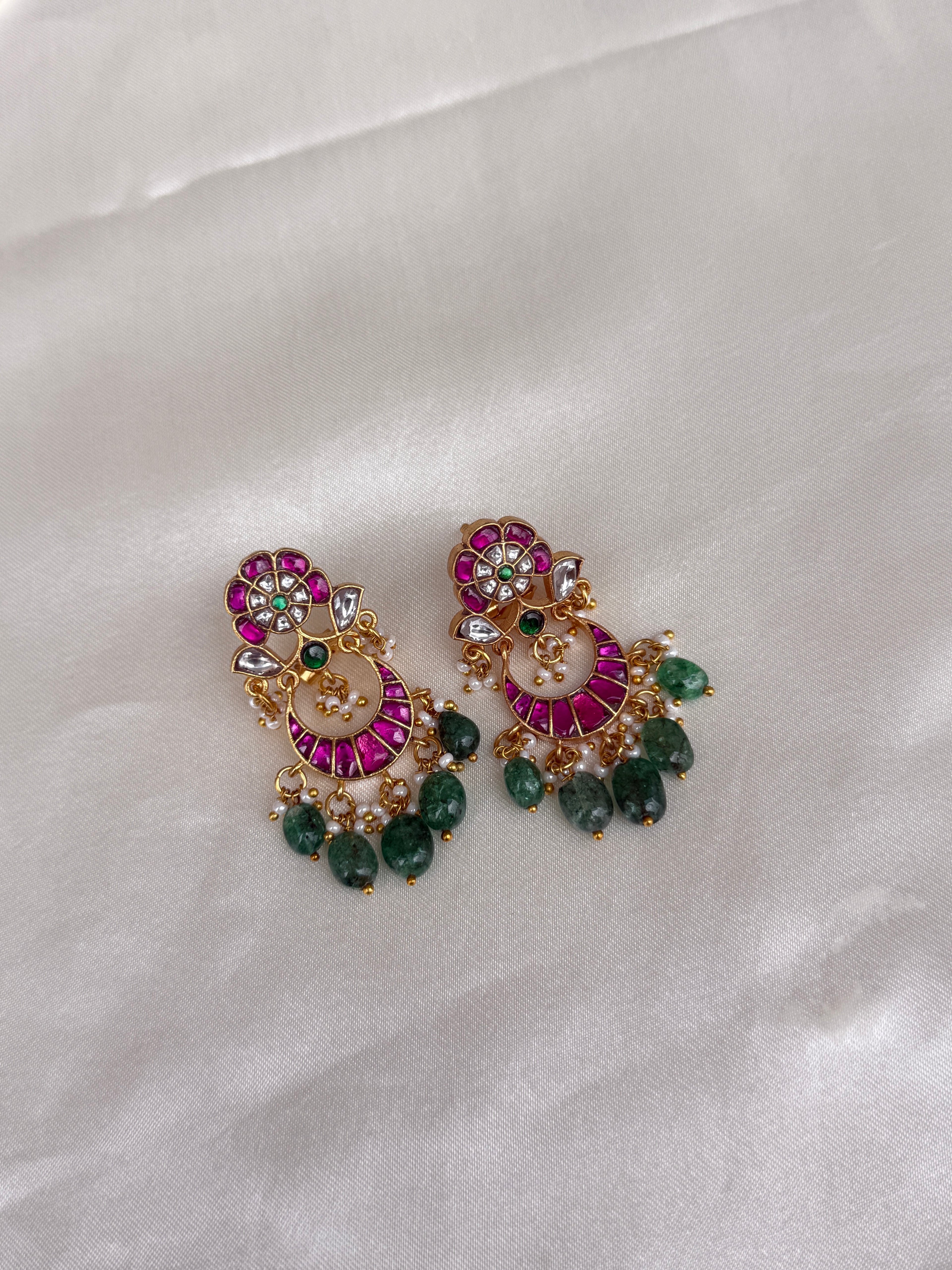 Er113 jadau Kundan chandbali earrings