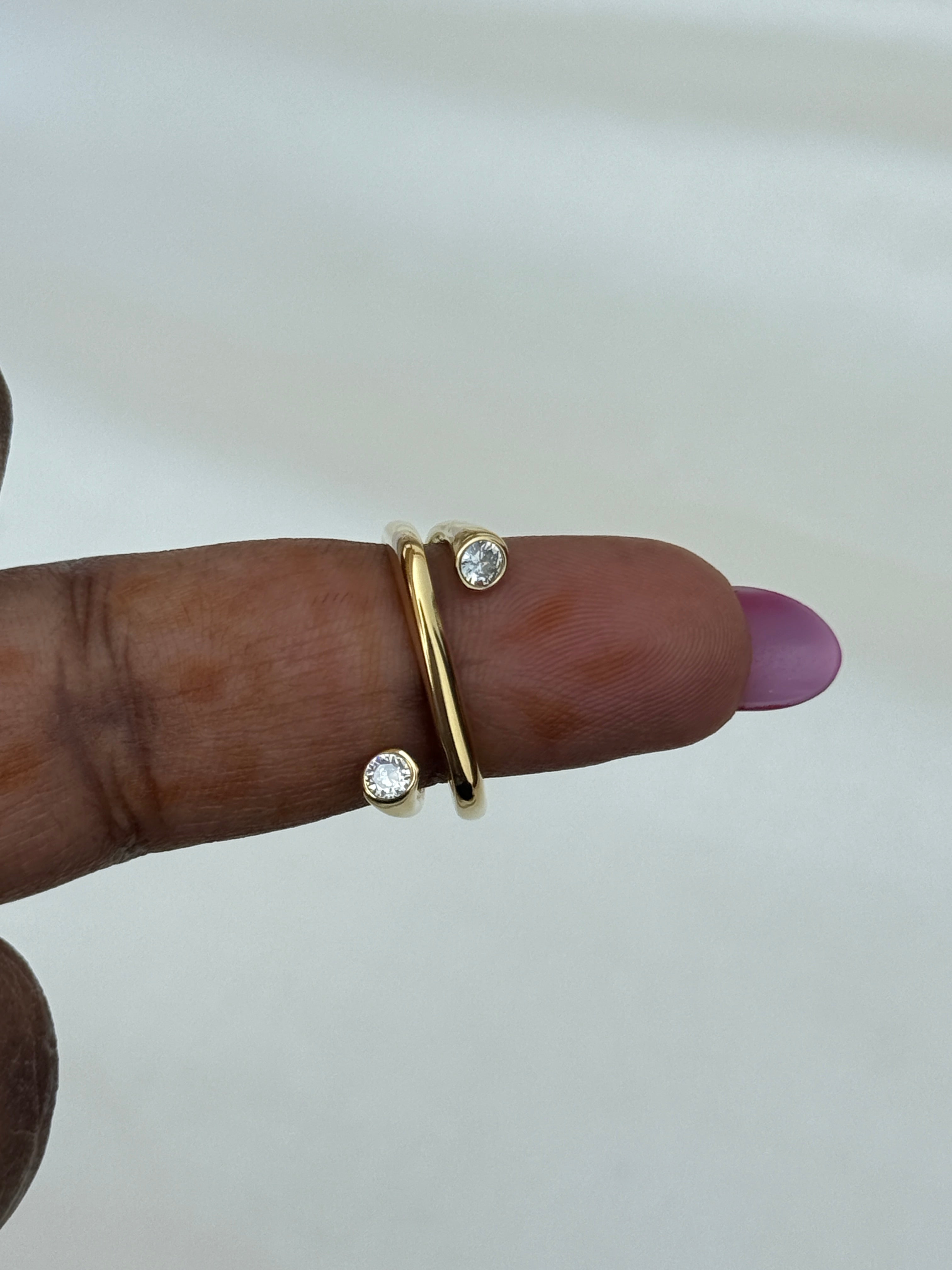 Rg042  anti tarnish dual stone  adjustable finger ring