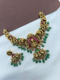 NS629 Lakshmidevi elephant nakshi jadau kundan Neckset with green beads