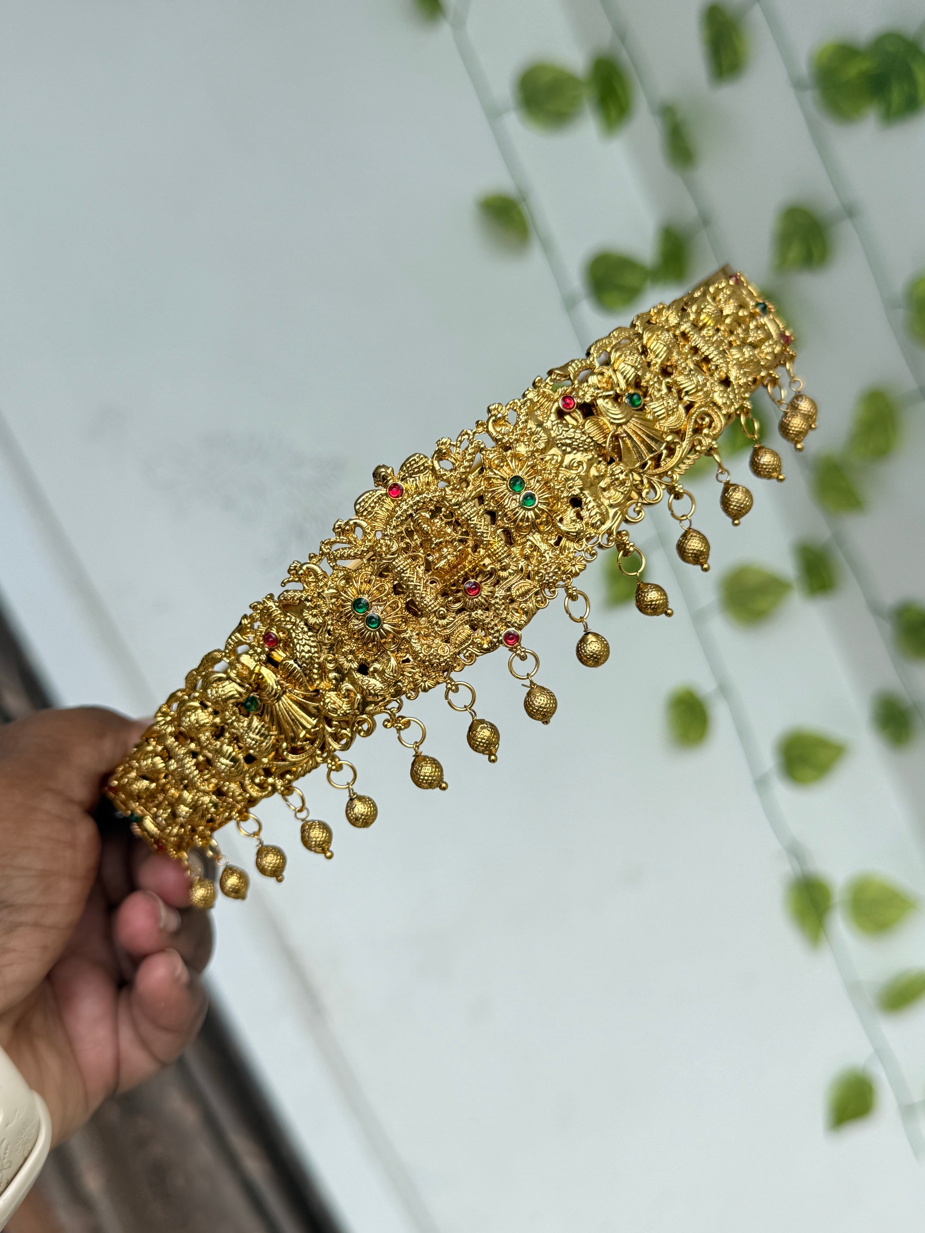 Hb701 Lakshmi Devi peacock stones with beads plain kids hipbelt