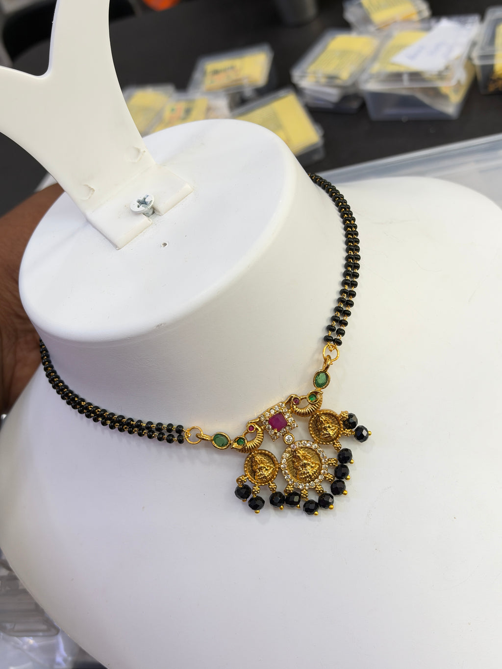 Bb460 Lakshmidevi peacock with 2 layers 18 inches black beads