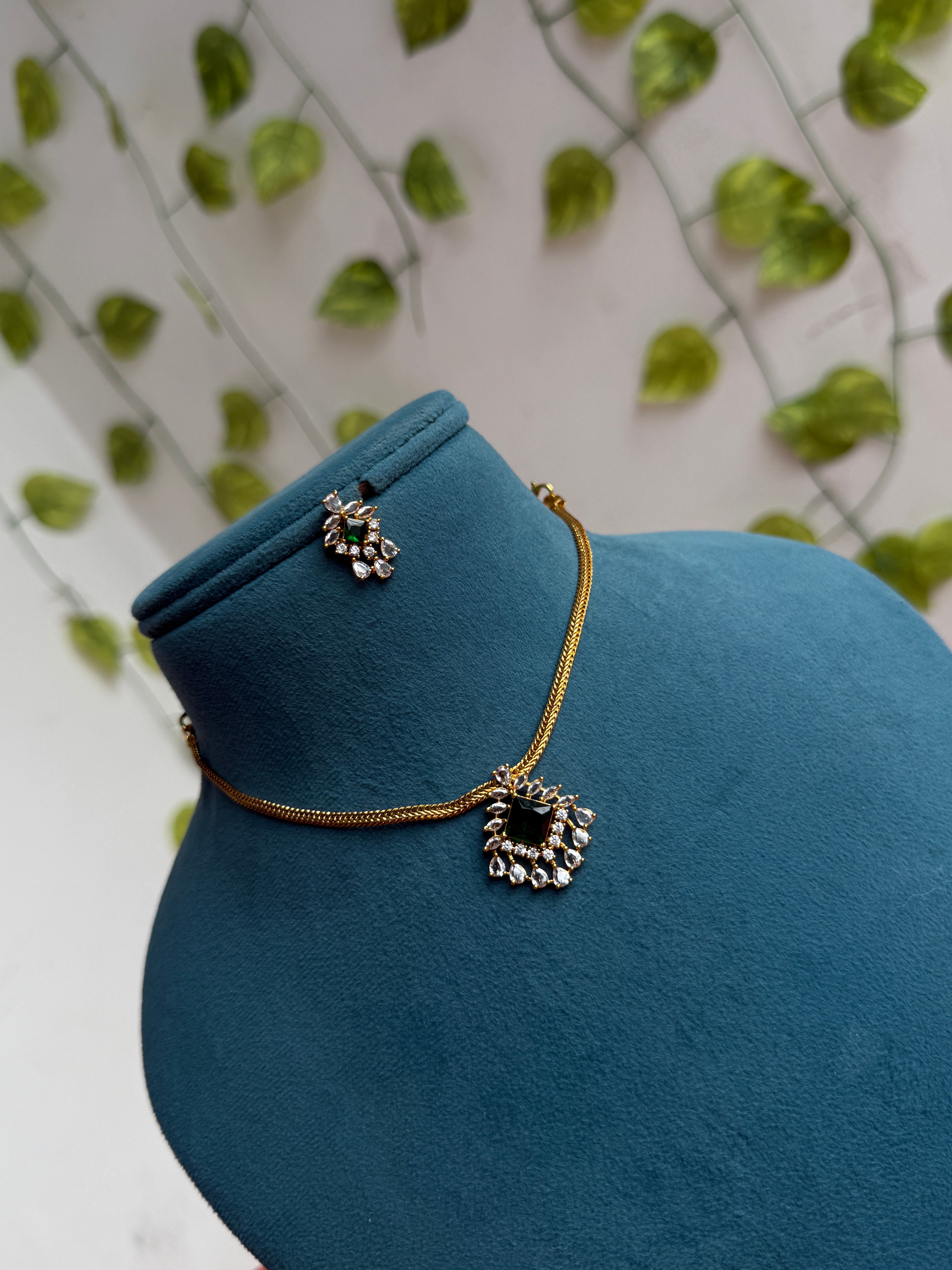 Nano thread  neckset with cz pendant with earrings ns978