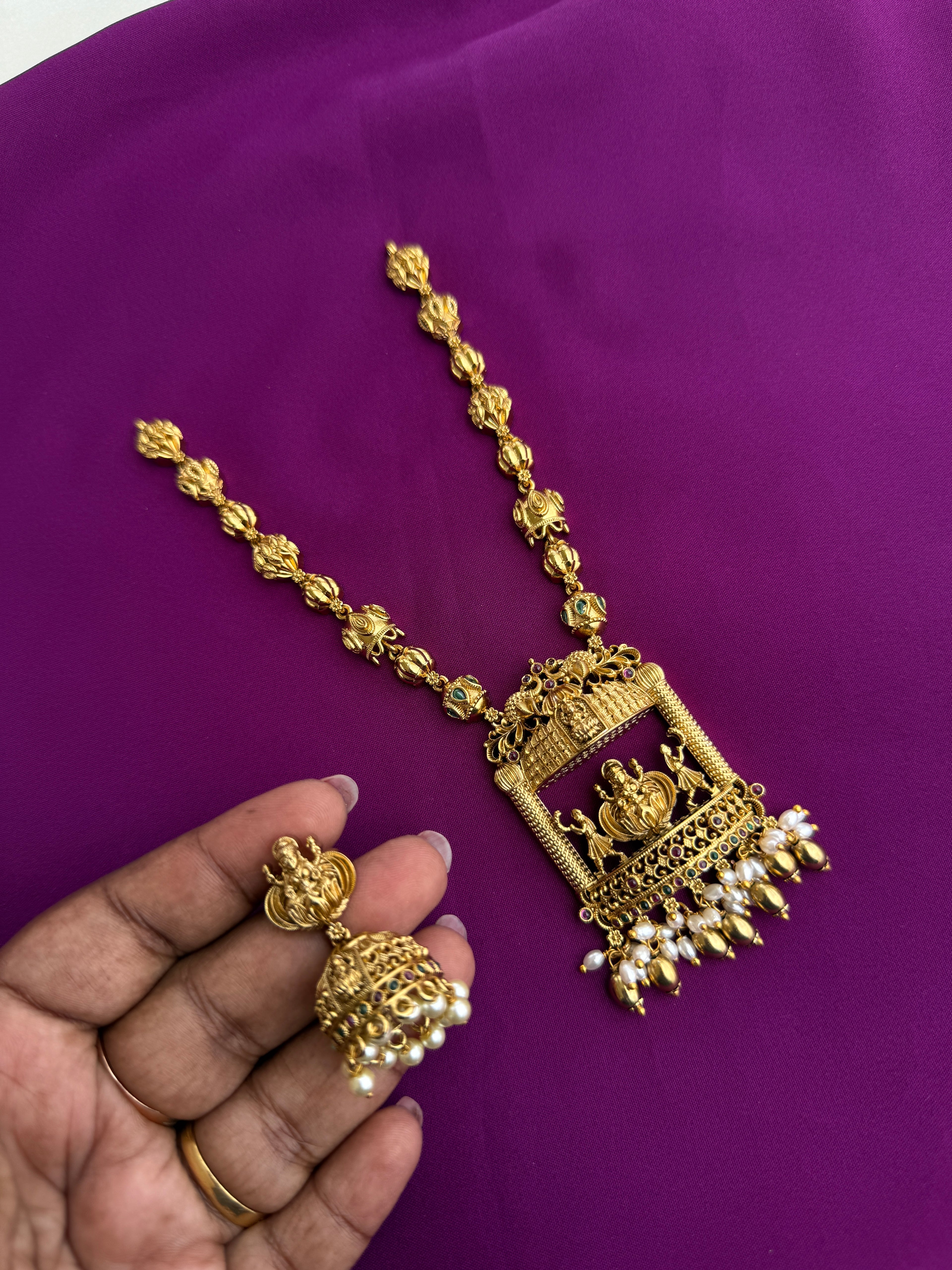 Lakshmi Devi peacock short neckset with butta earrings ns912