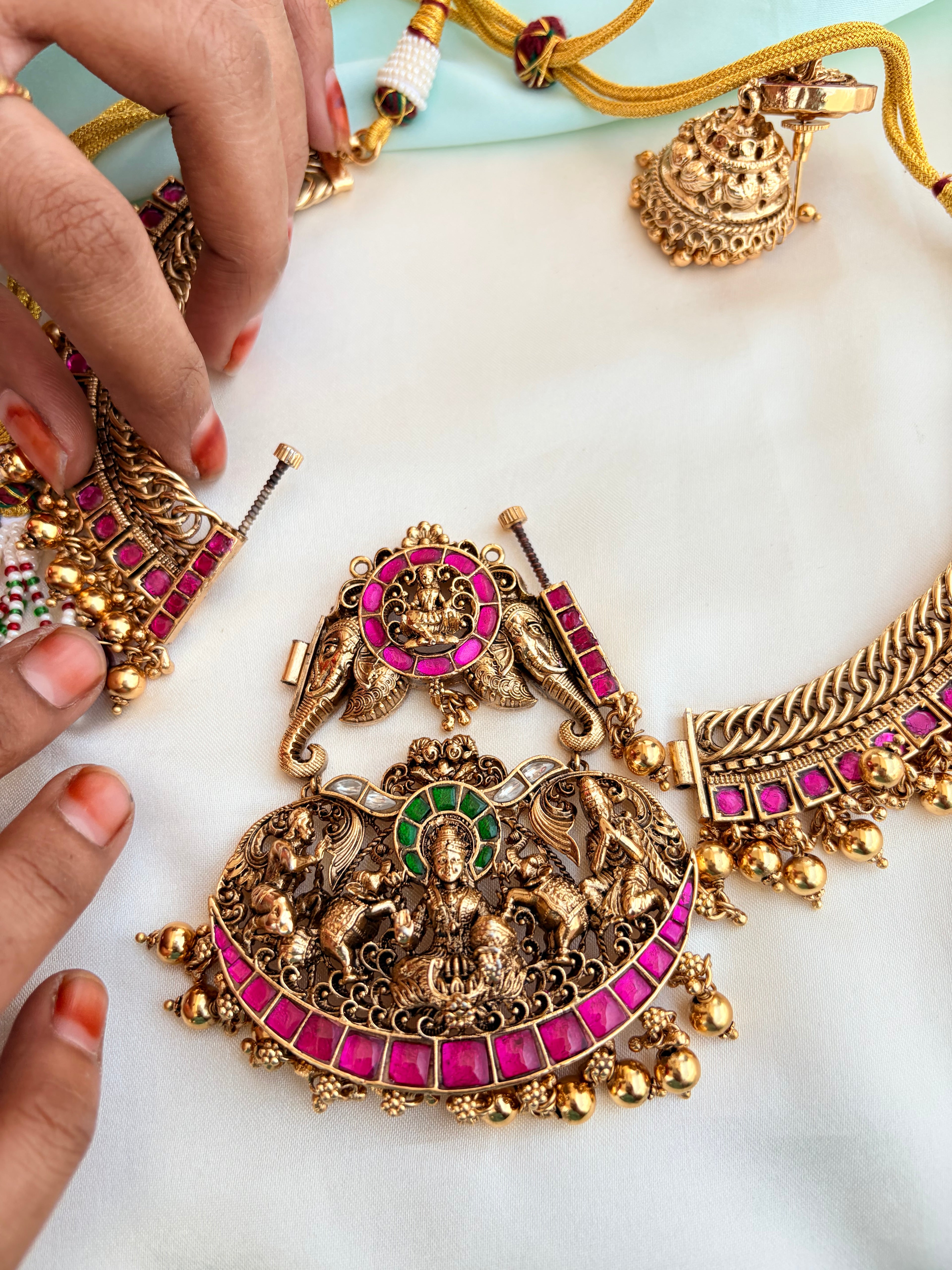 2 in 1 Removable pendent with Jadau Kundan jalebi Neckset with Earrings Ns224