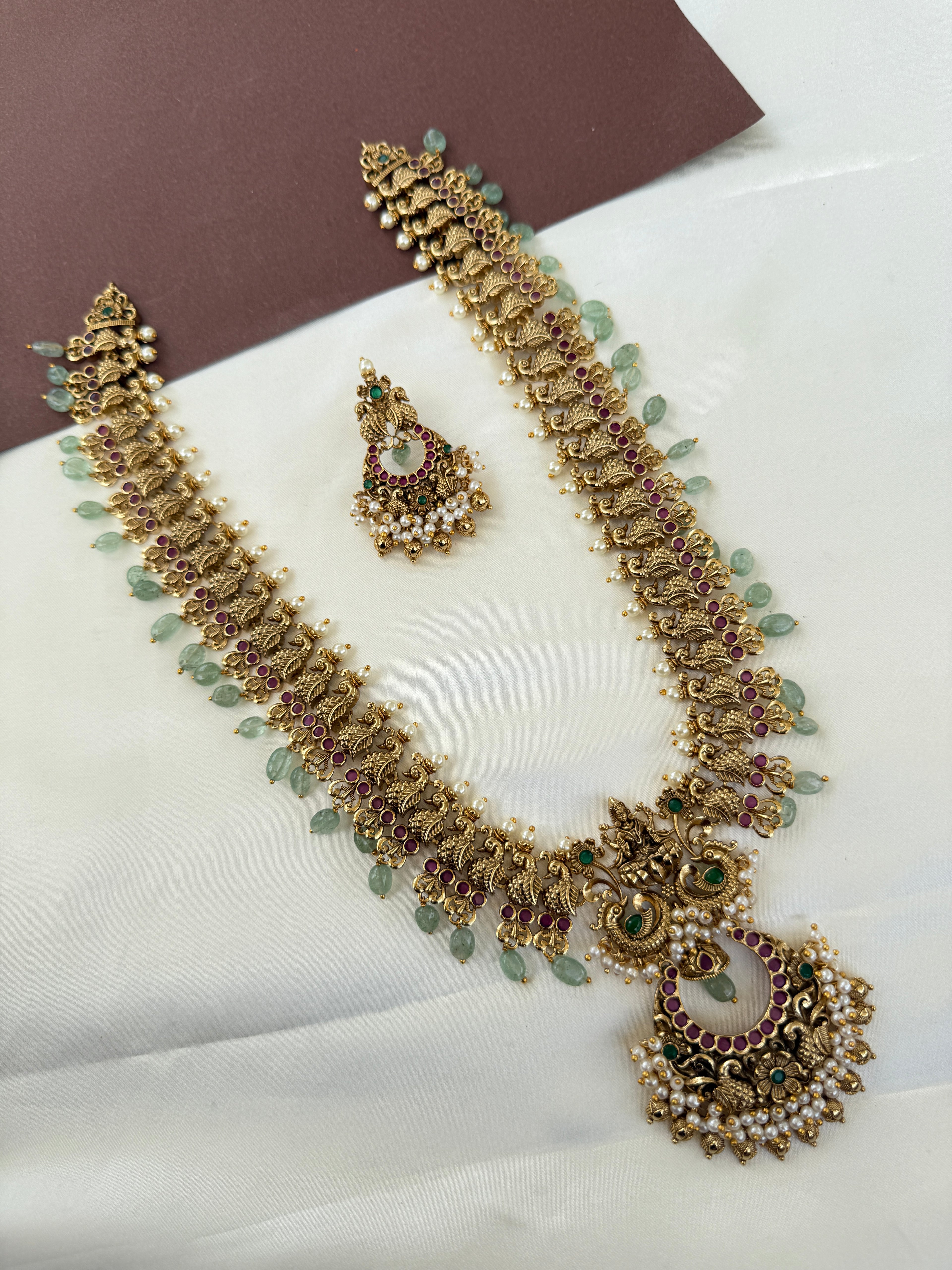 LH2041 kemp multi long haram neckset with Chandbali earrings
