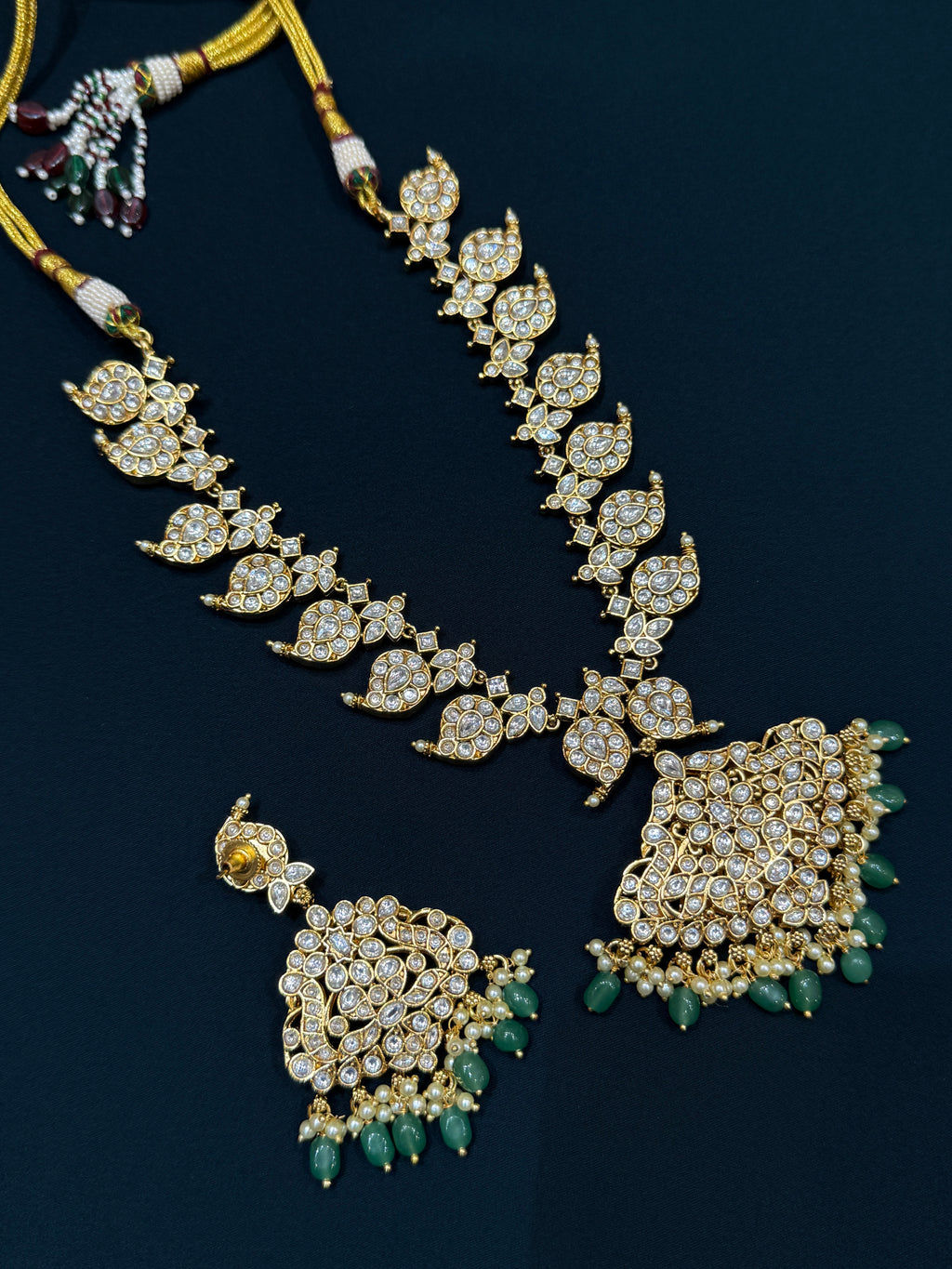 Ns330 reversible mango neckset with uncut Kundan and kemp
