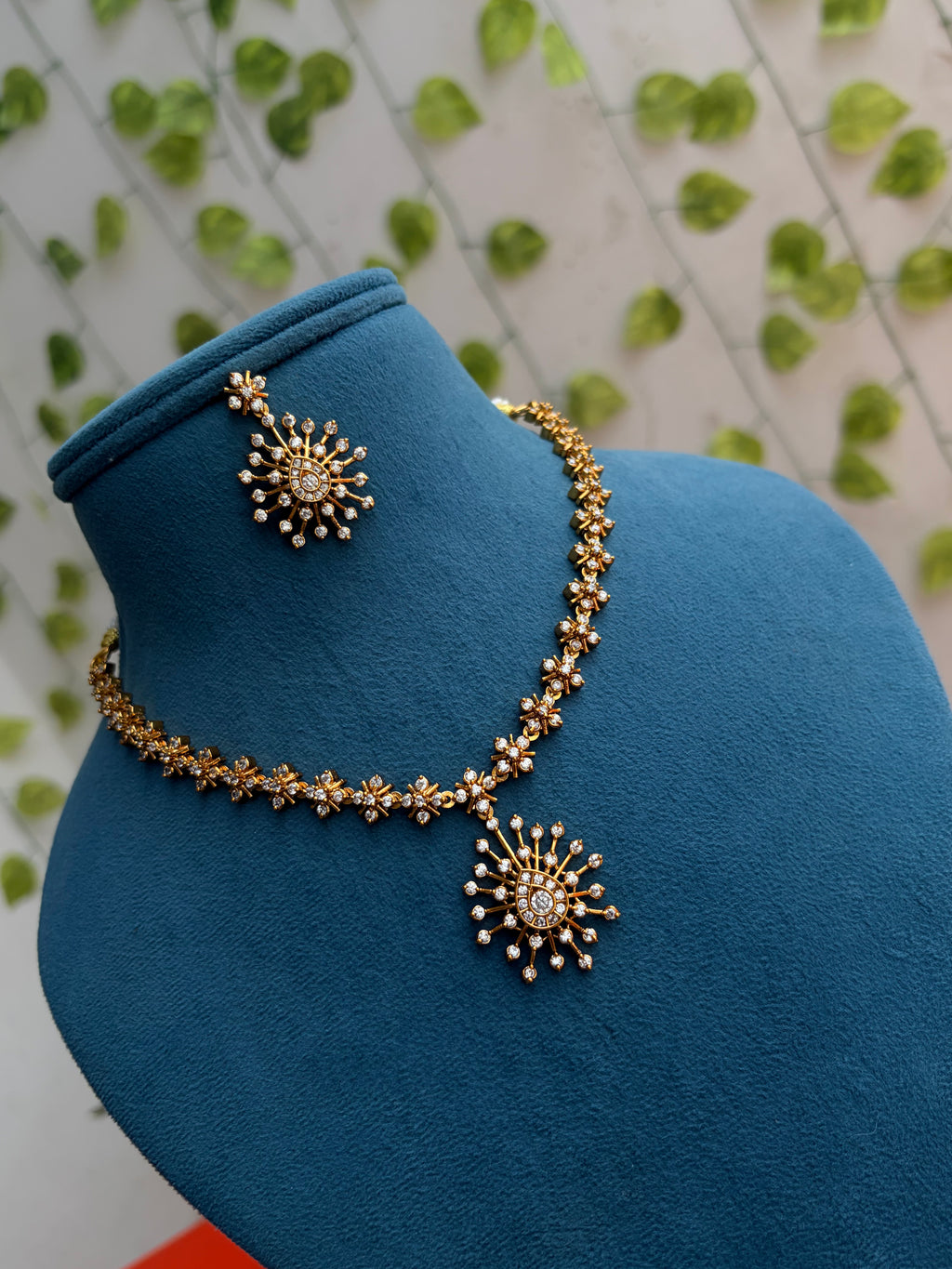 Flower design short neckset with earrings - Ns852