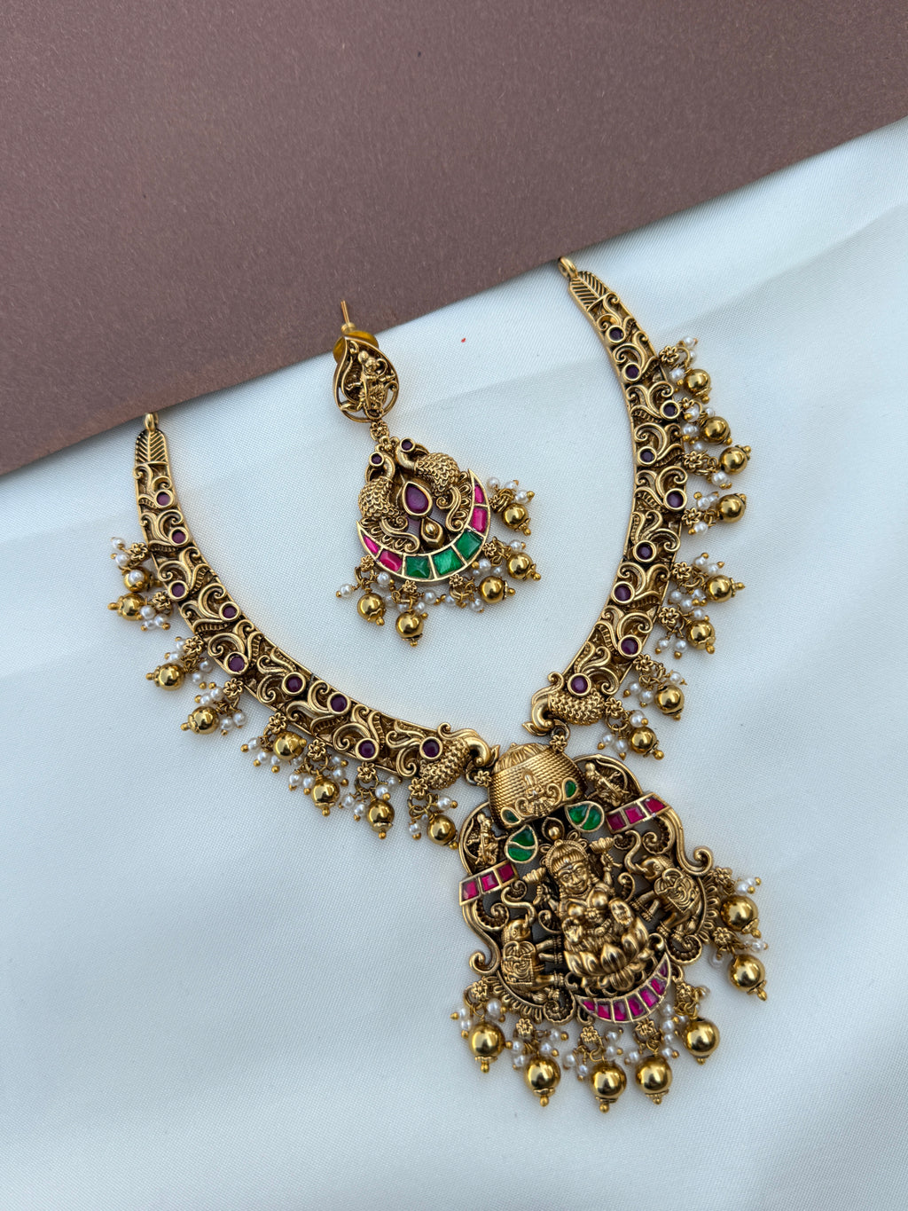 Ns656 nakshi jadau kundan elephant kante neckset with gold balls