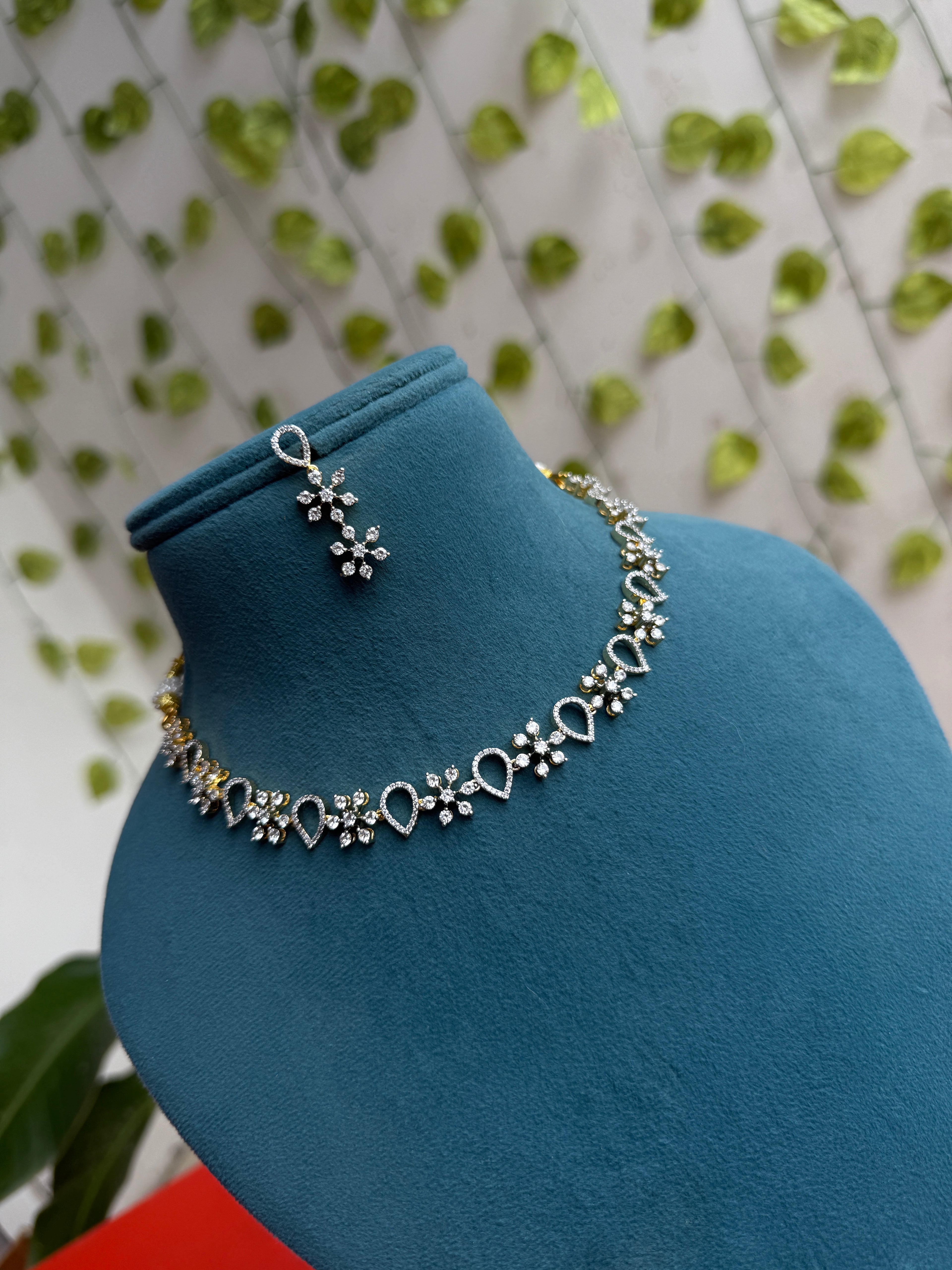 Celestial Bloom Diamond finish Neckset with flower design earrings ns294