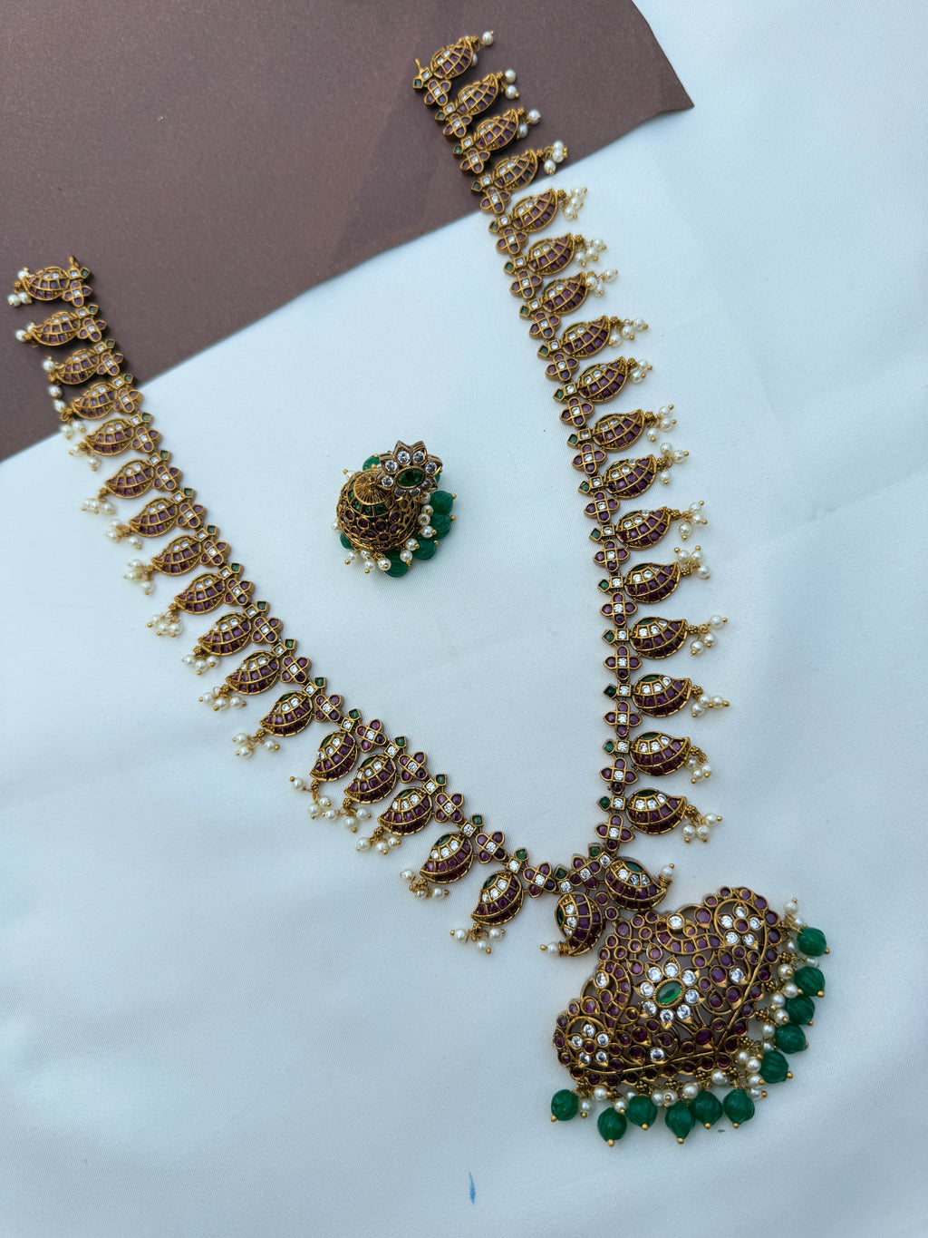 Lh574 dual peacock kemp long haram with pumpkin beads