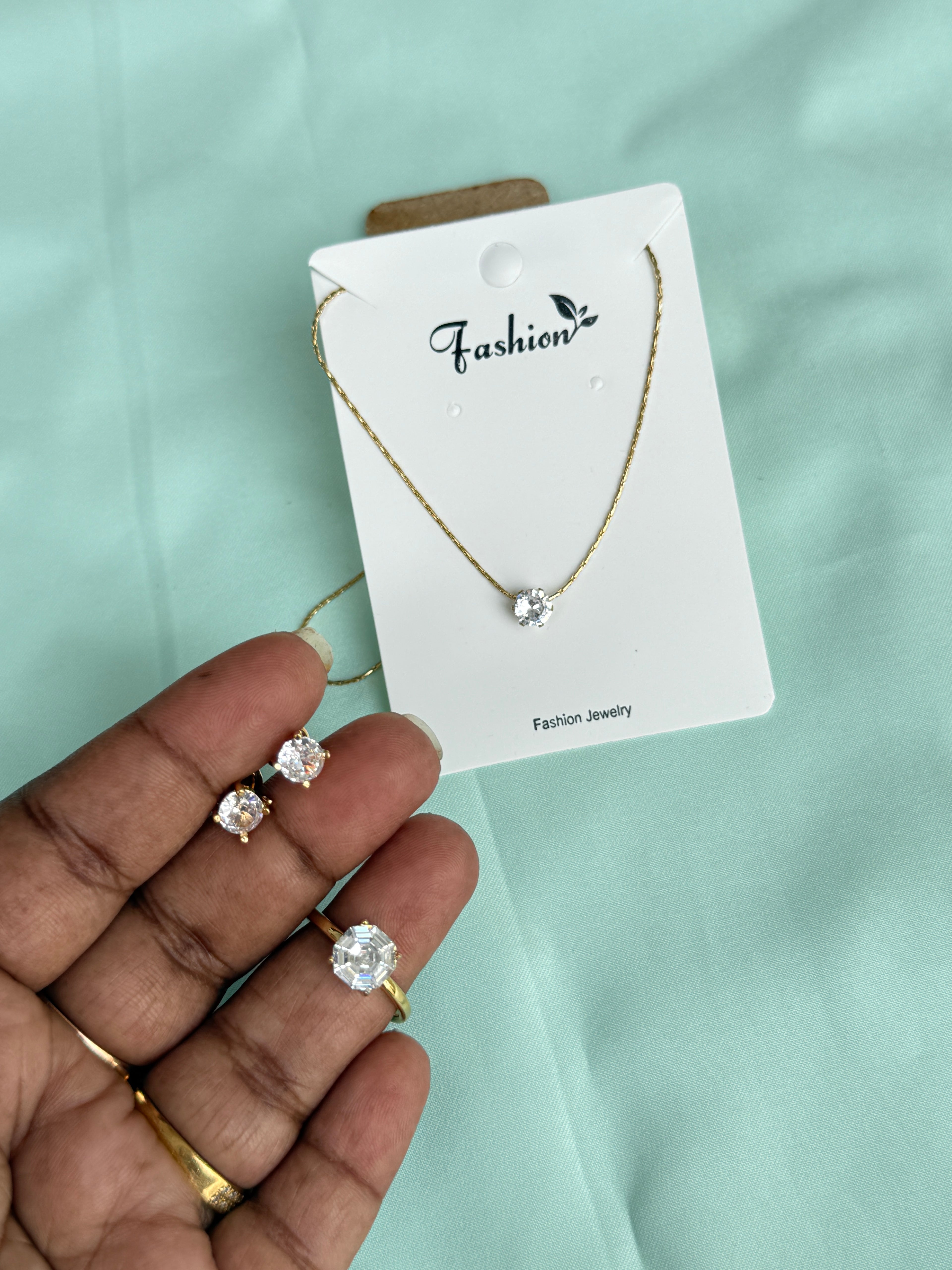 Cb001 combo(U will get one chain, 1pair studs ,1 adjustable finger ring)