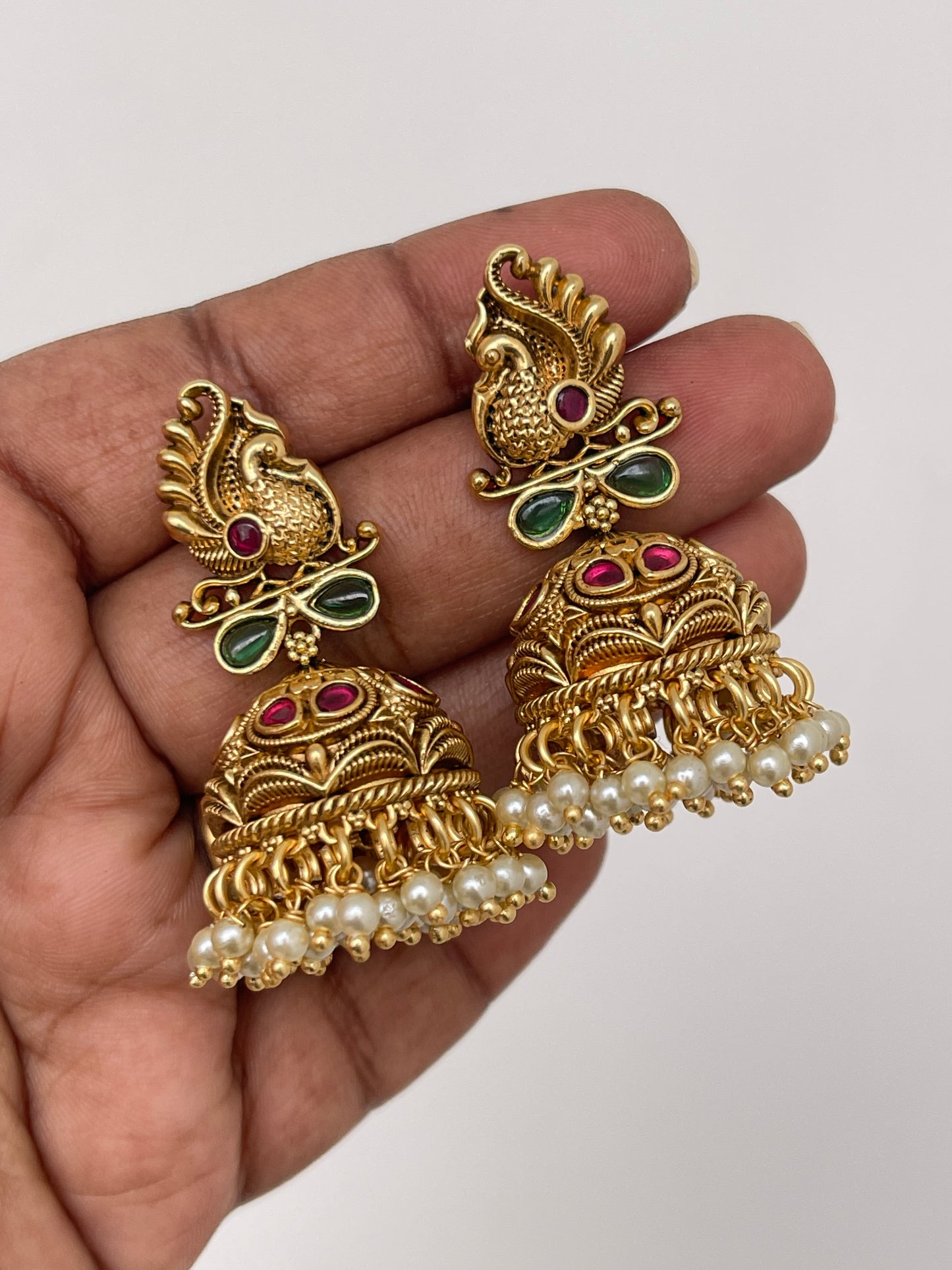 Peacock multi antique butta earrings