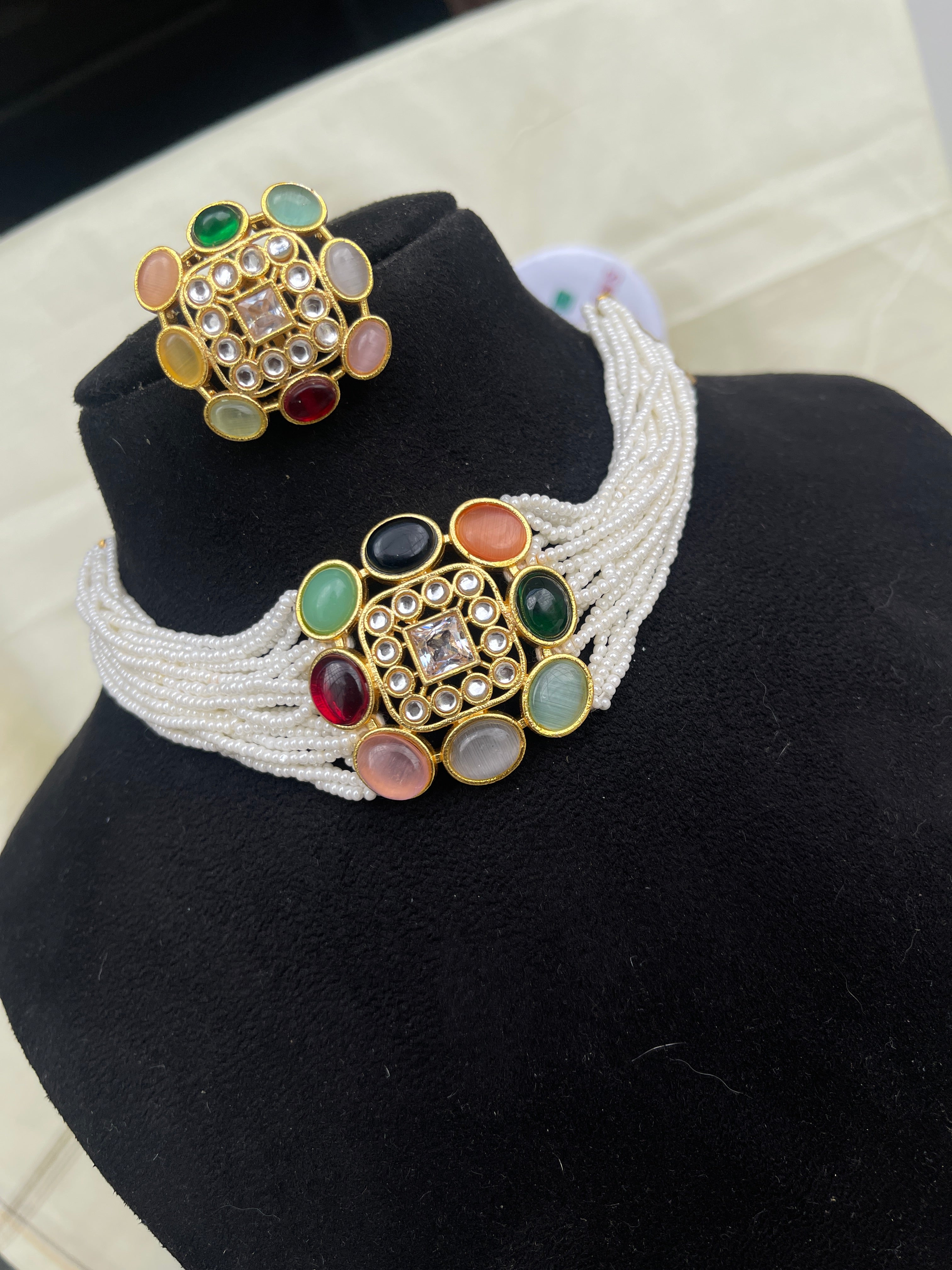 Navarathan choker with studs