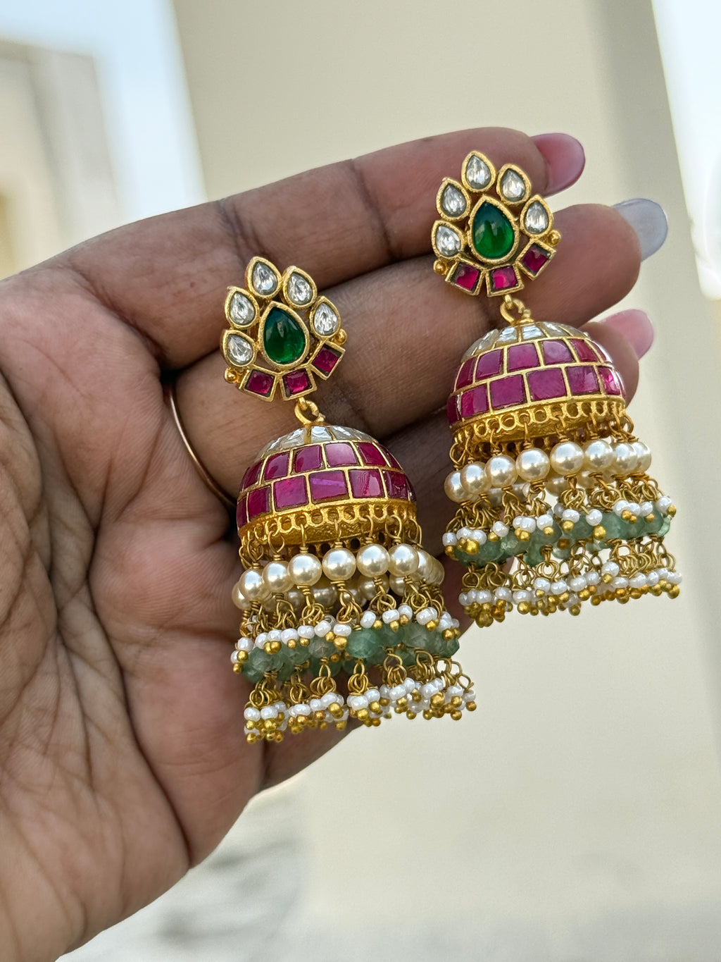 Er161 jadau kundan big butta earrings