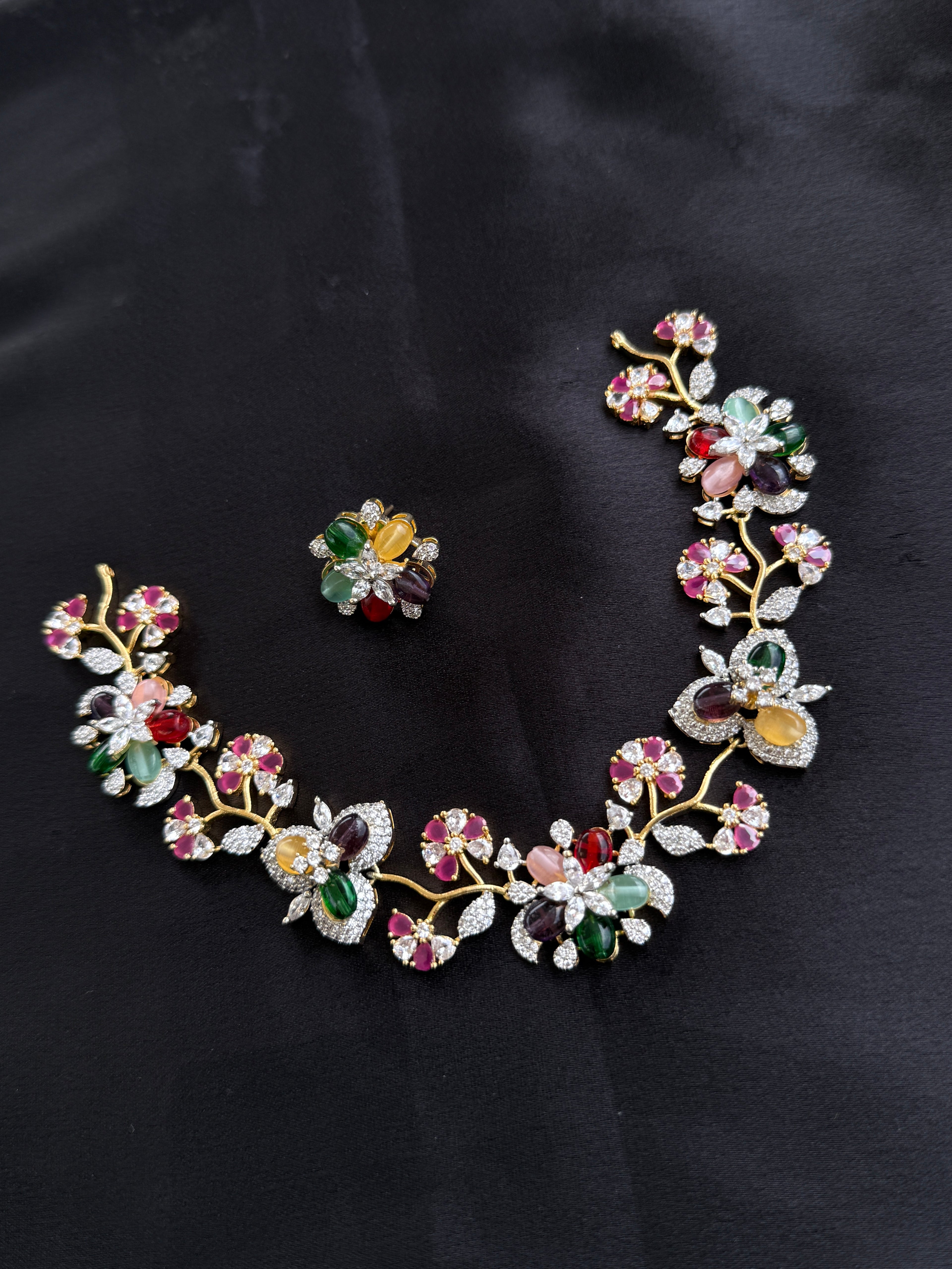 Ns212 multi flower zircon neckset with earrings