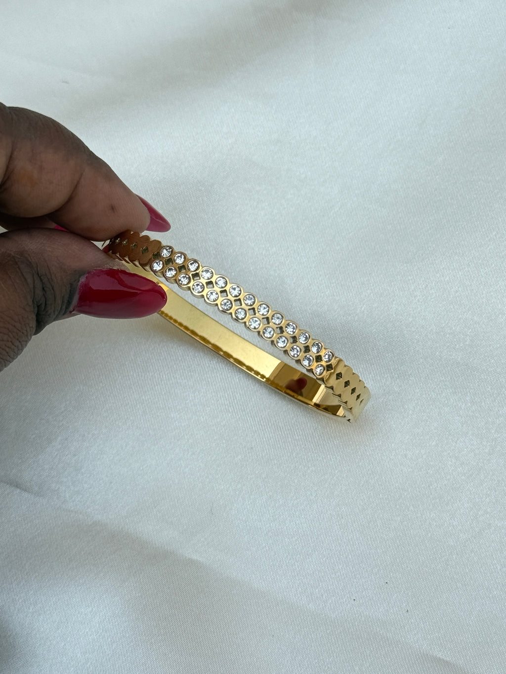 Ab080 anti tarnish 2 lines stones  openable kada bracelet suits for 2-0,2-2 size