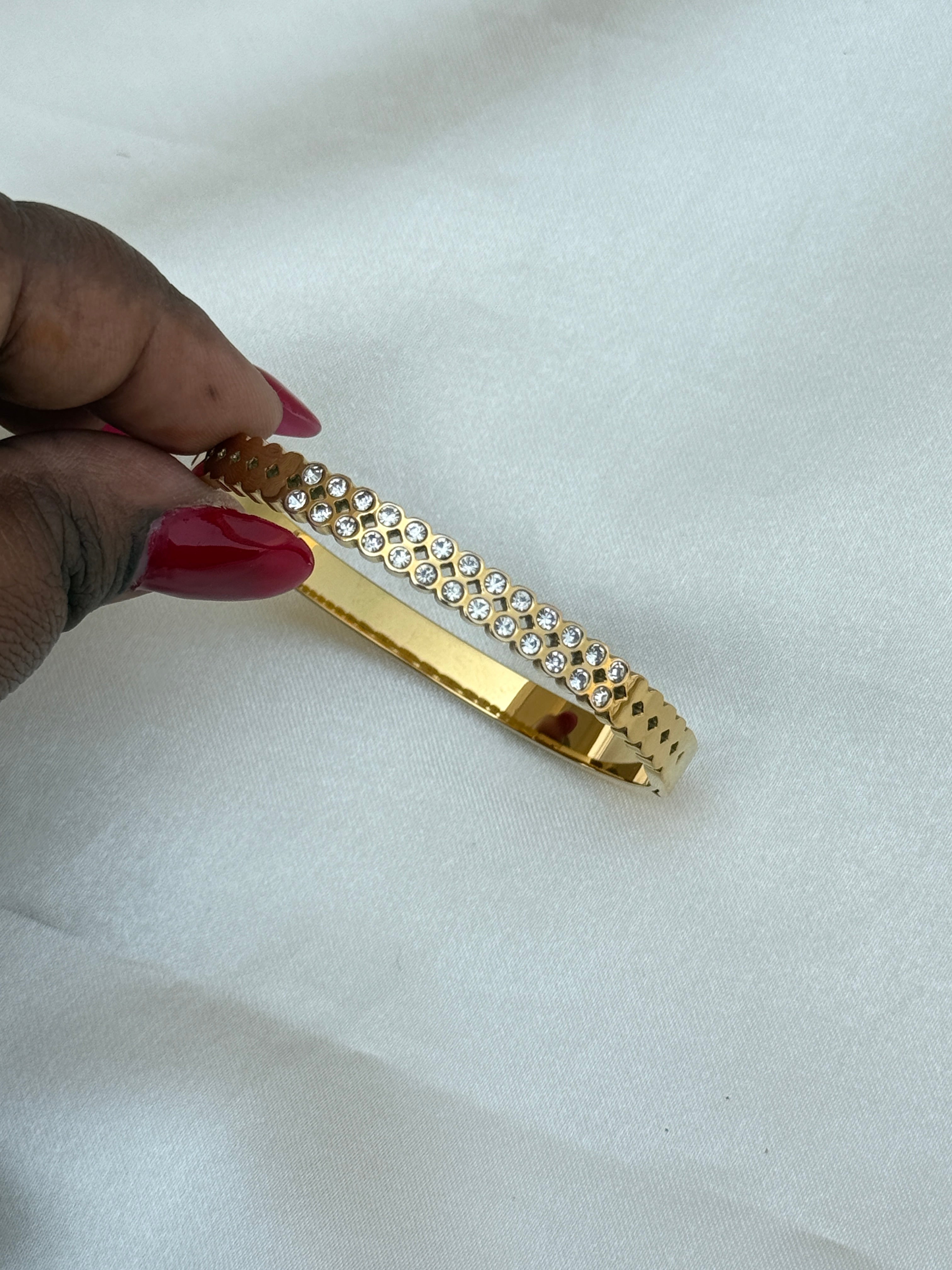 Ab080 anti tarnish 2 lines stones  openable kada bracelet