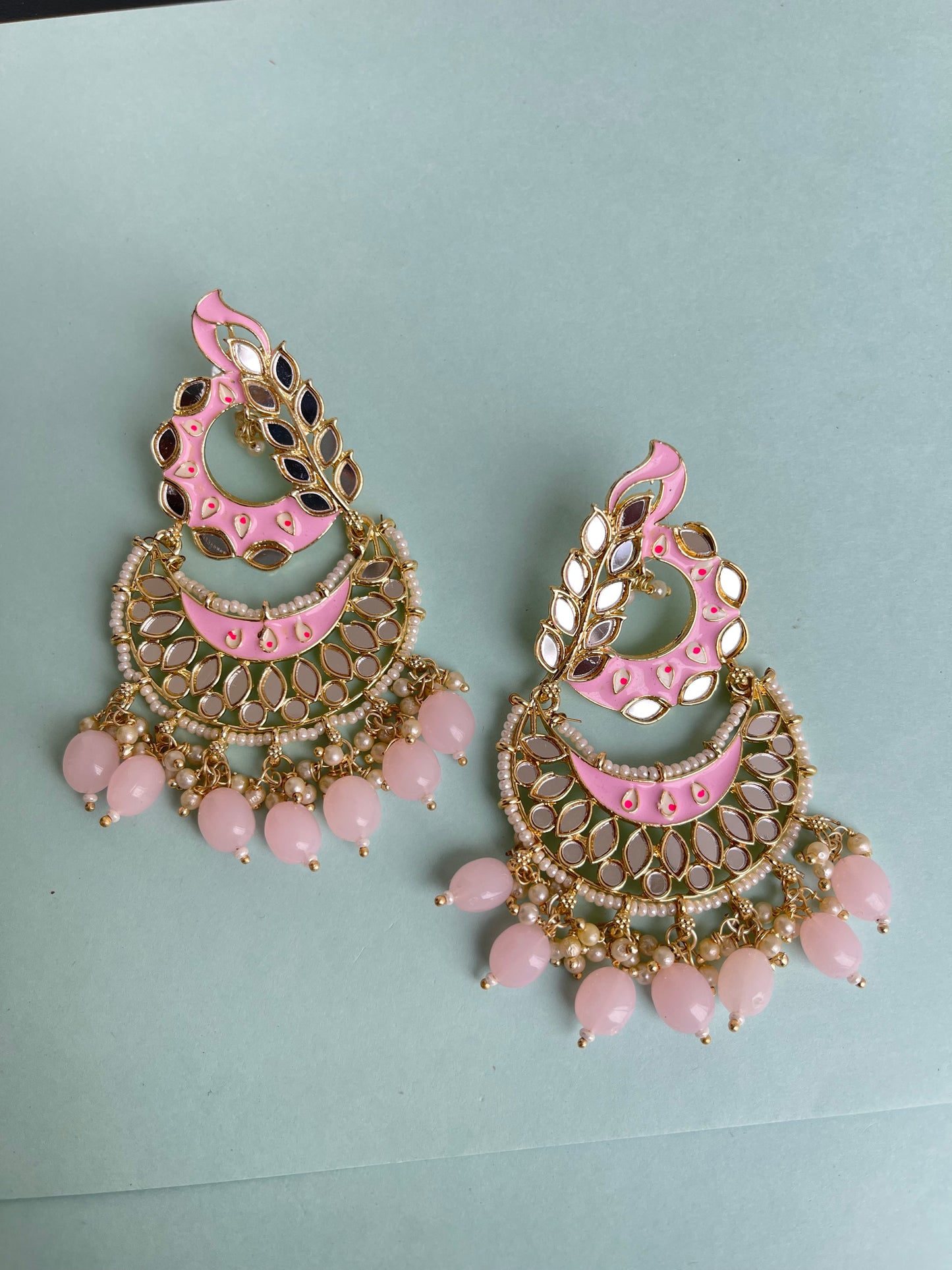 Mirror chandbali lightweight earrings