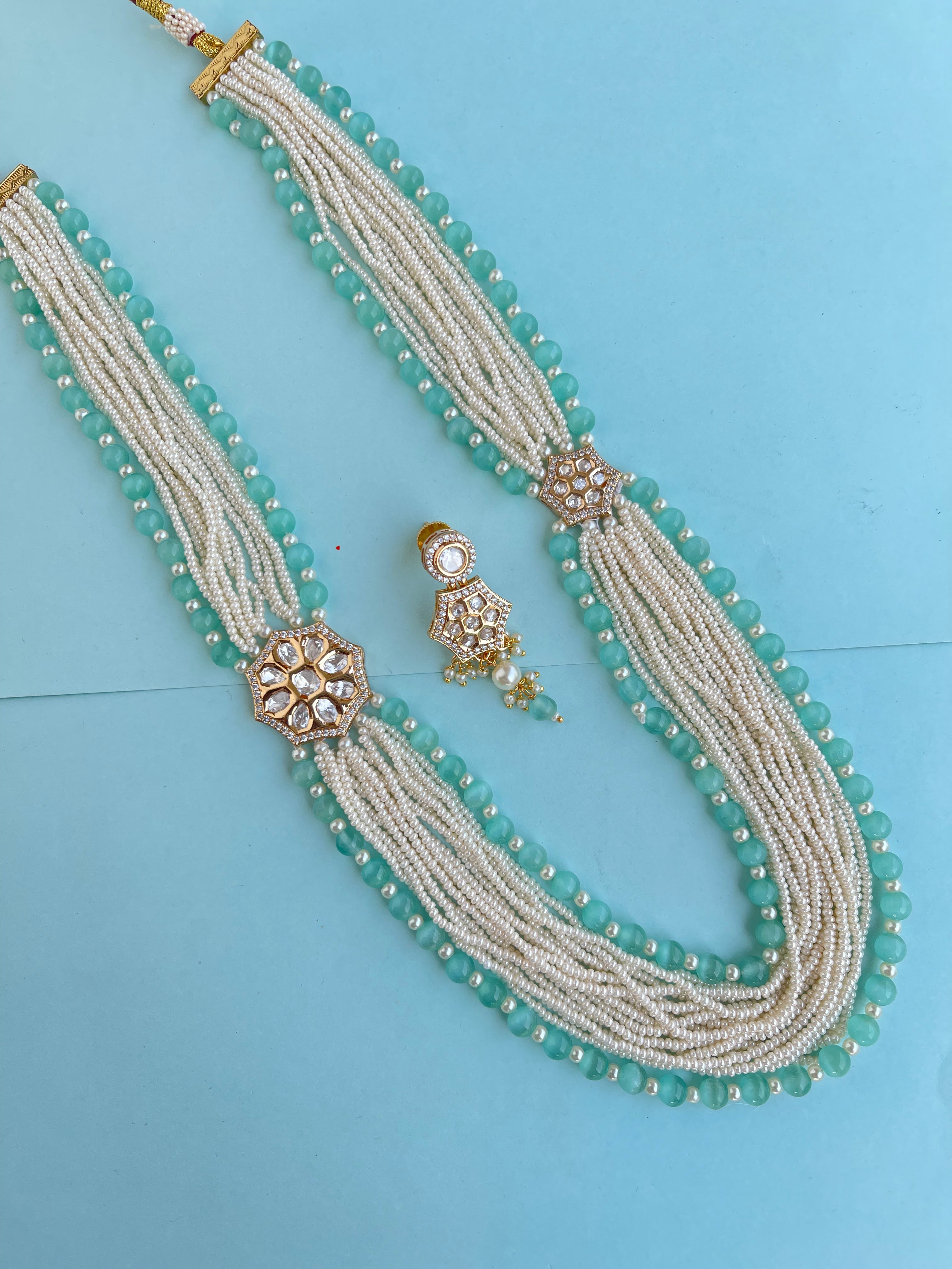 Uncut Kundan long beads chain with earrings