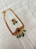 Dual peacock green beads choker with Earrings ch003