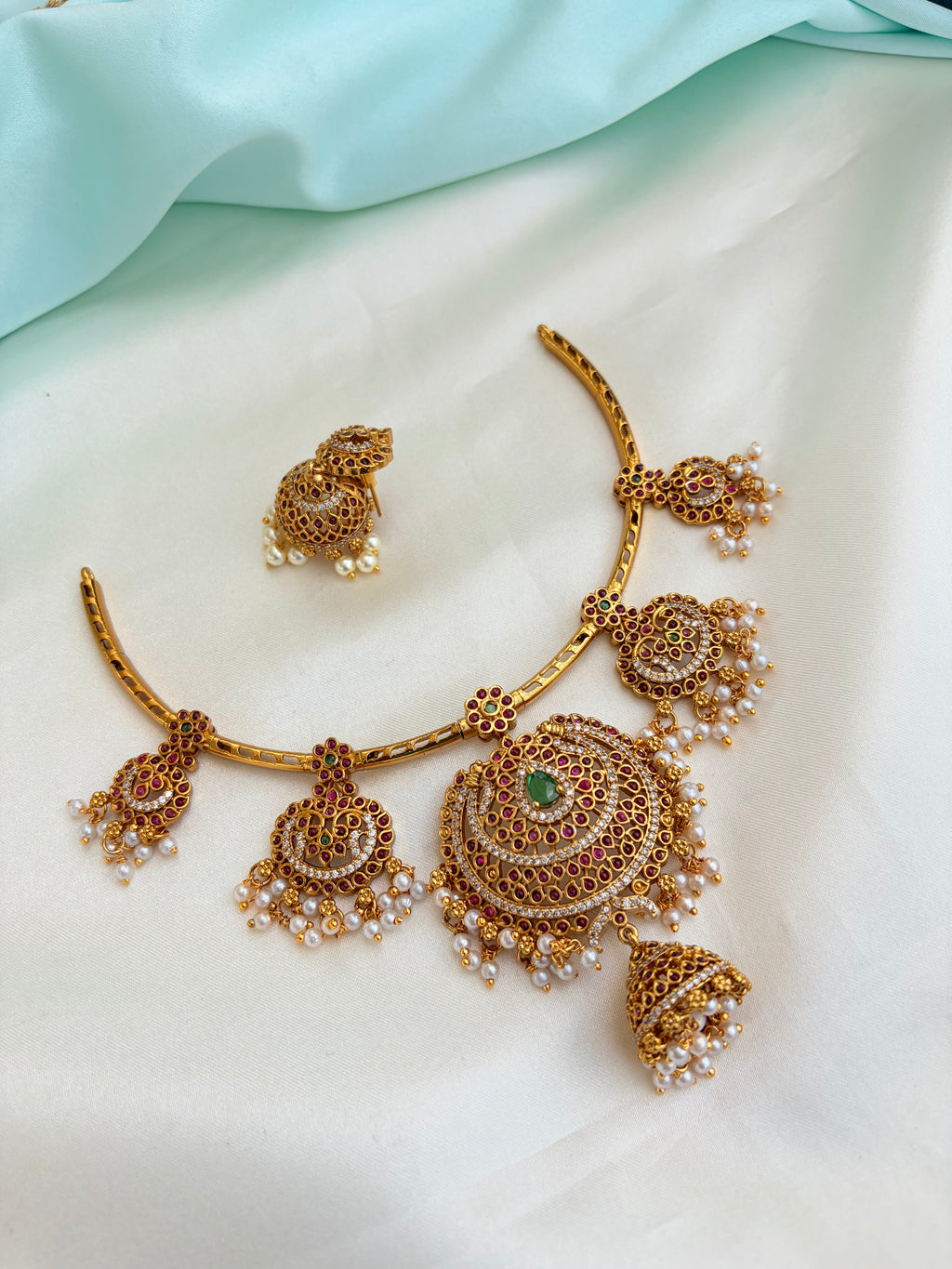 Royal Ruby & Emerald Short Neckset with Earrings Ns835