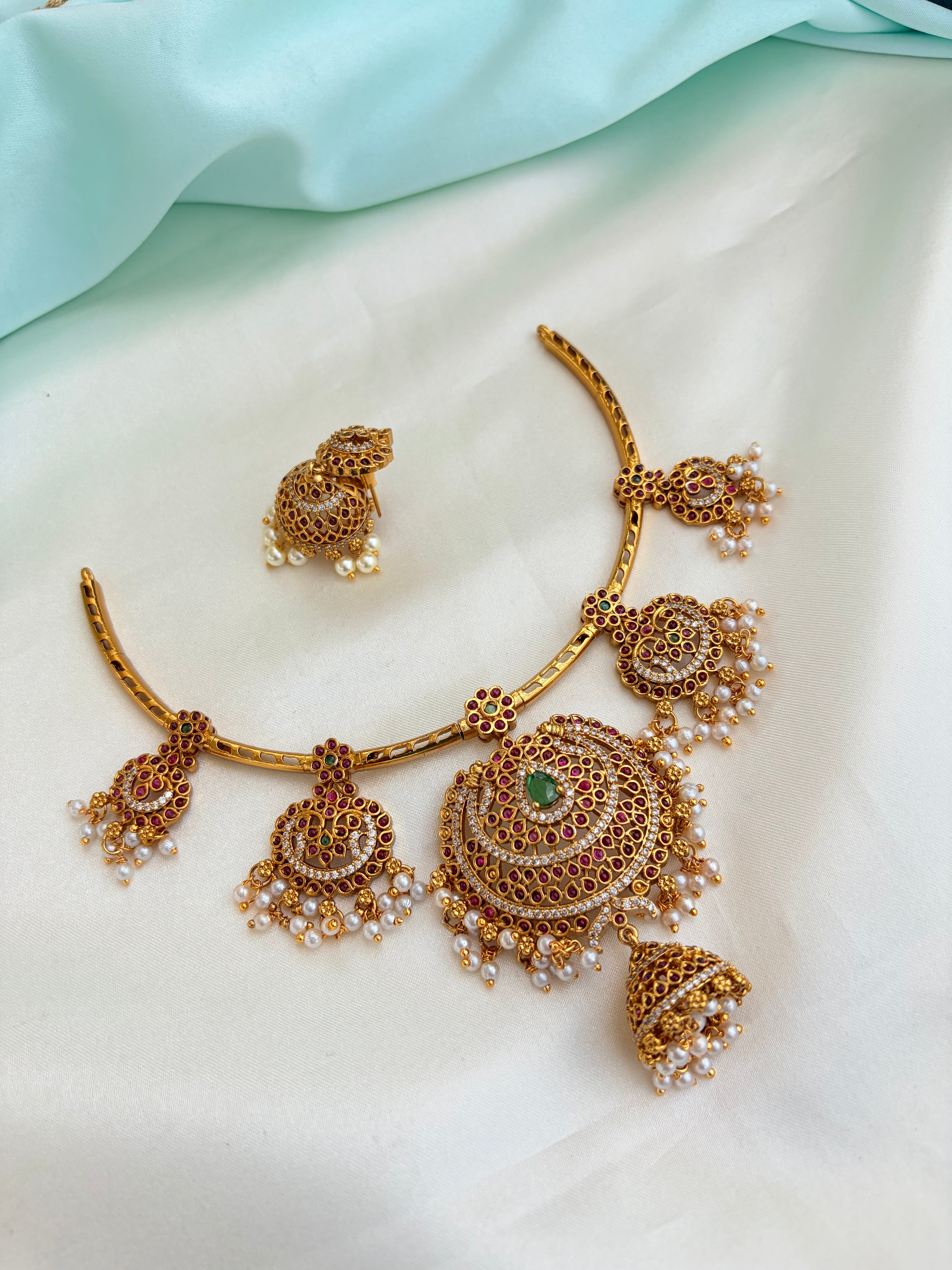 Royal Ruby & Emerald Short Neckset with Earrings Ns835