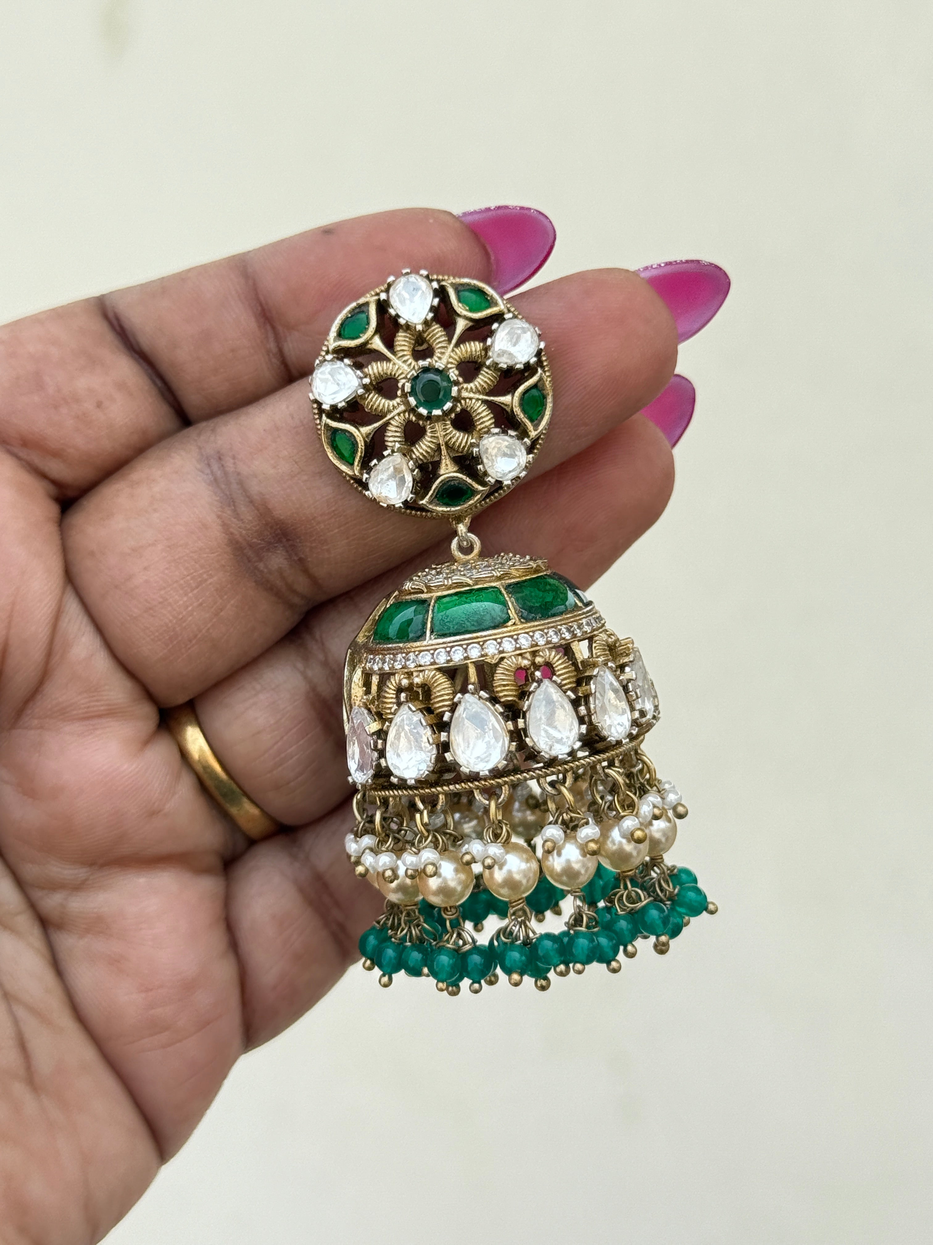 Ms001 big size moissanite green butta earrings (lightweight)