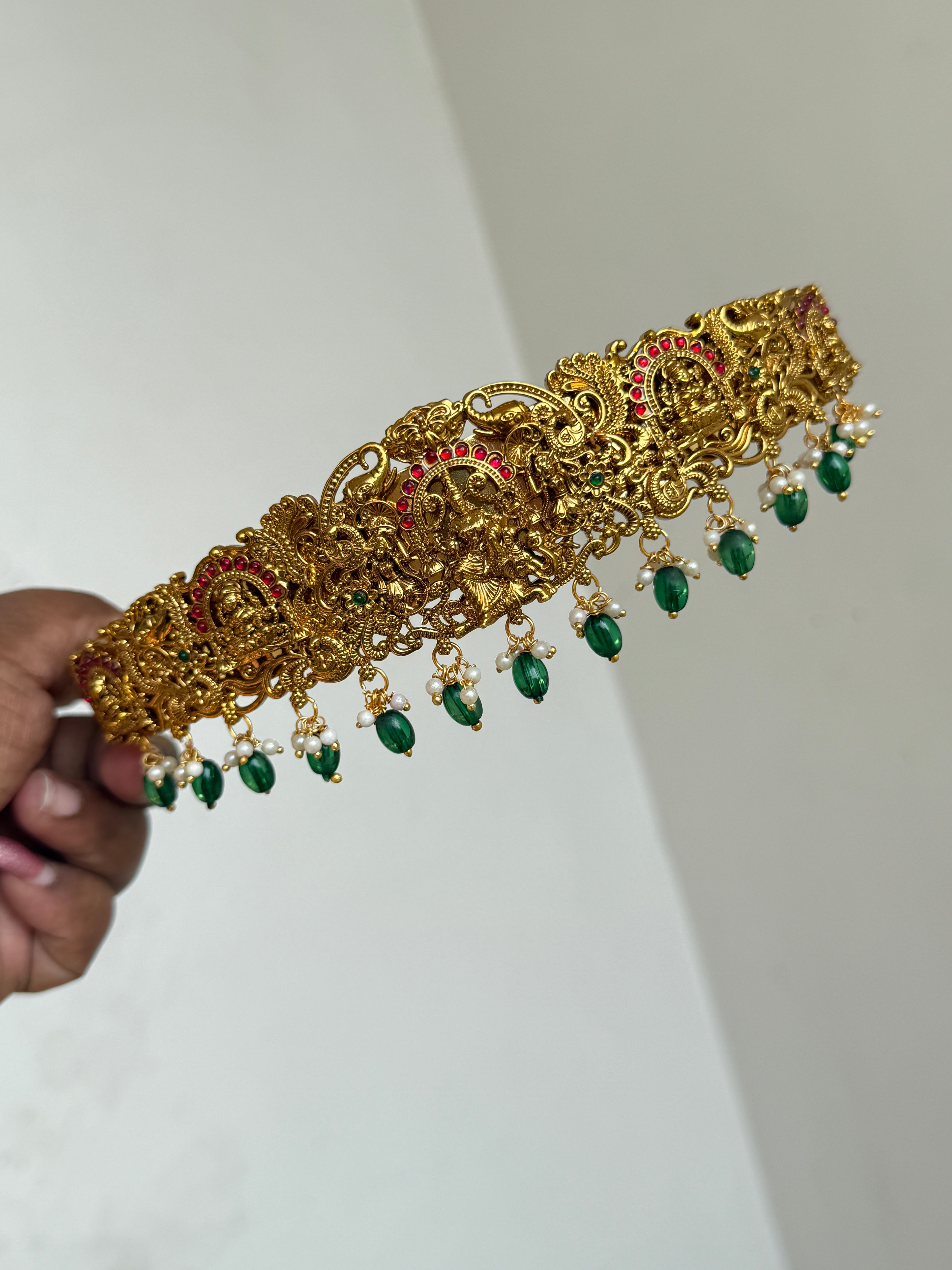 Hb631 Lakshmi devi small kids hipbelt with green beads