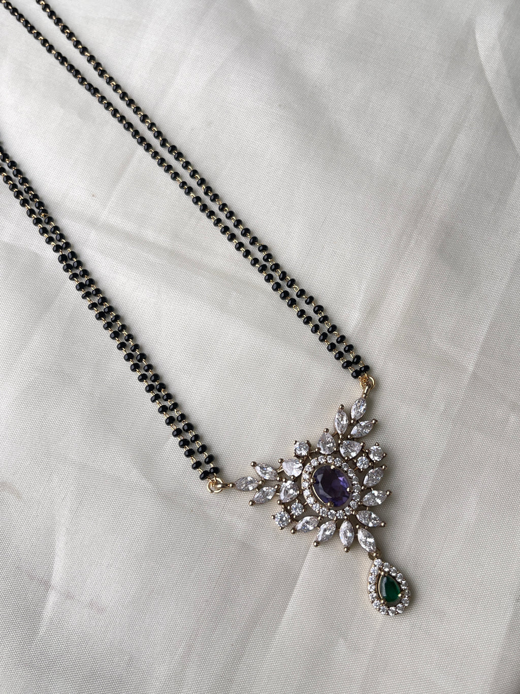Zircon pendant 2 lines 22 inches blackbeads bb1620