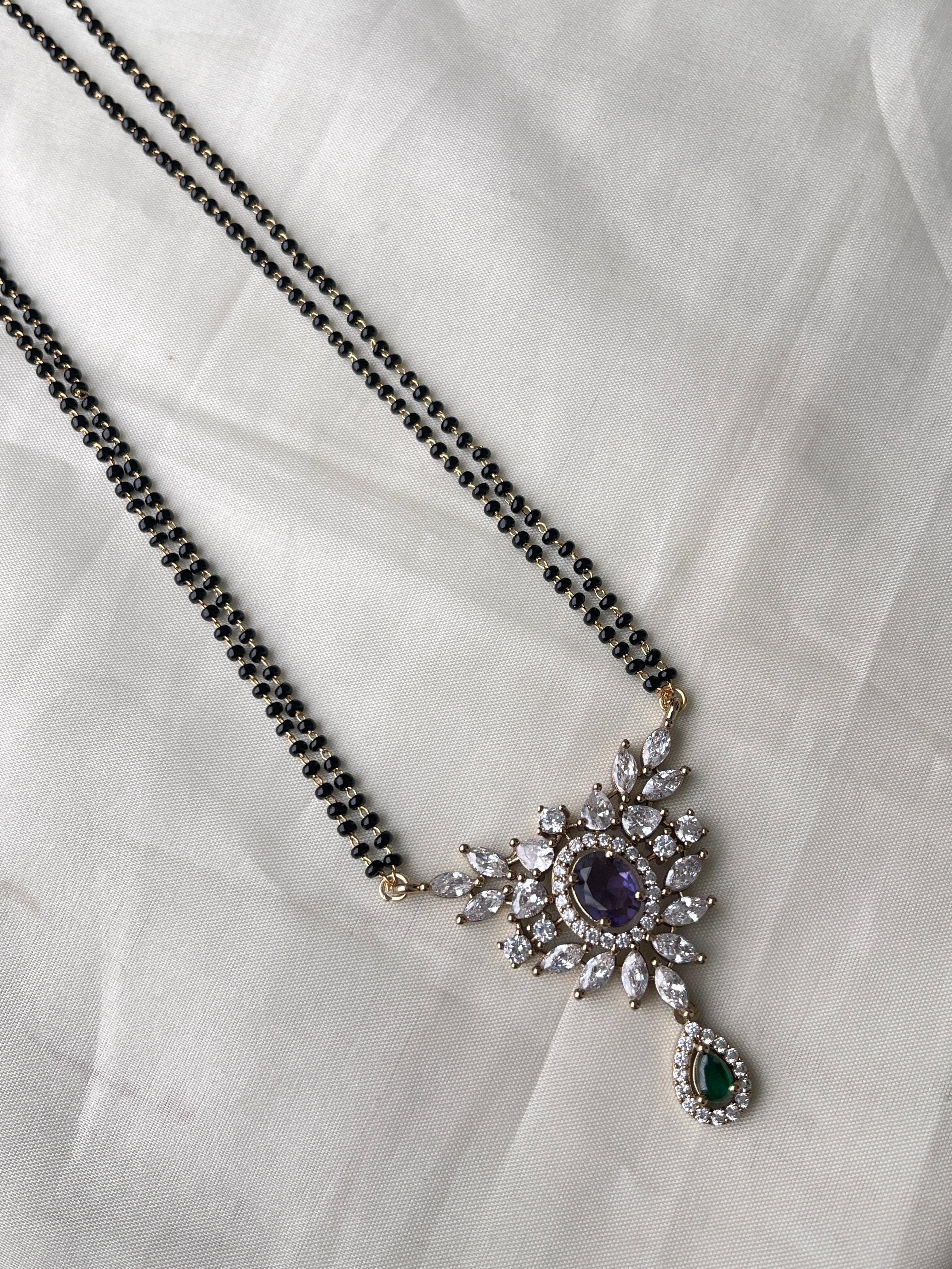 Zircon pendant 2 lines 22 inches blackbeads bb1620