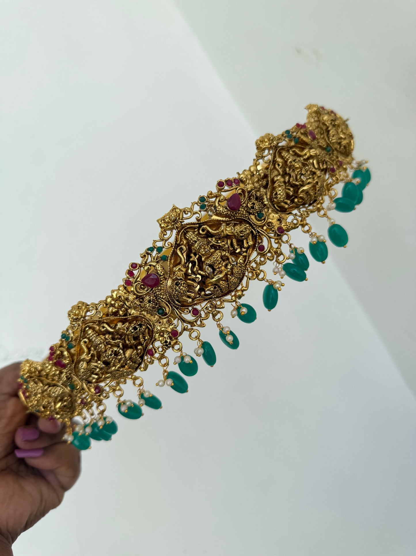 Adult Lakshmi Devi green beads hipbelt