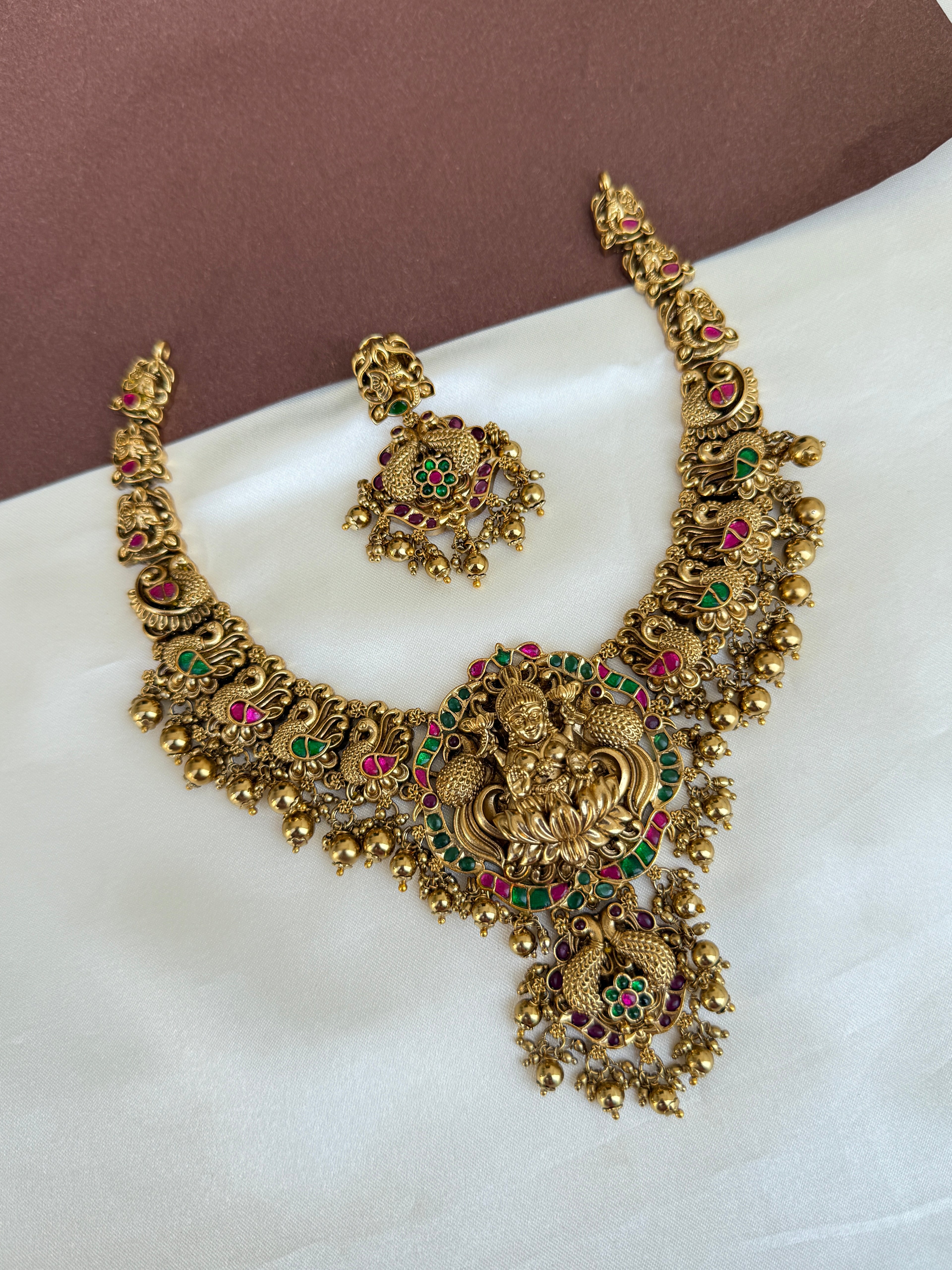 Ns583 lakshmi Devi nakshi jadau Kundan neckset