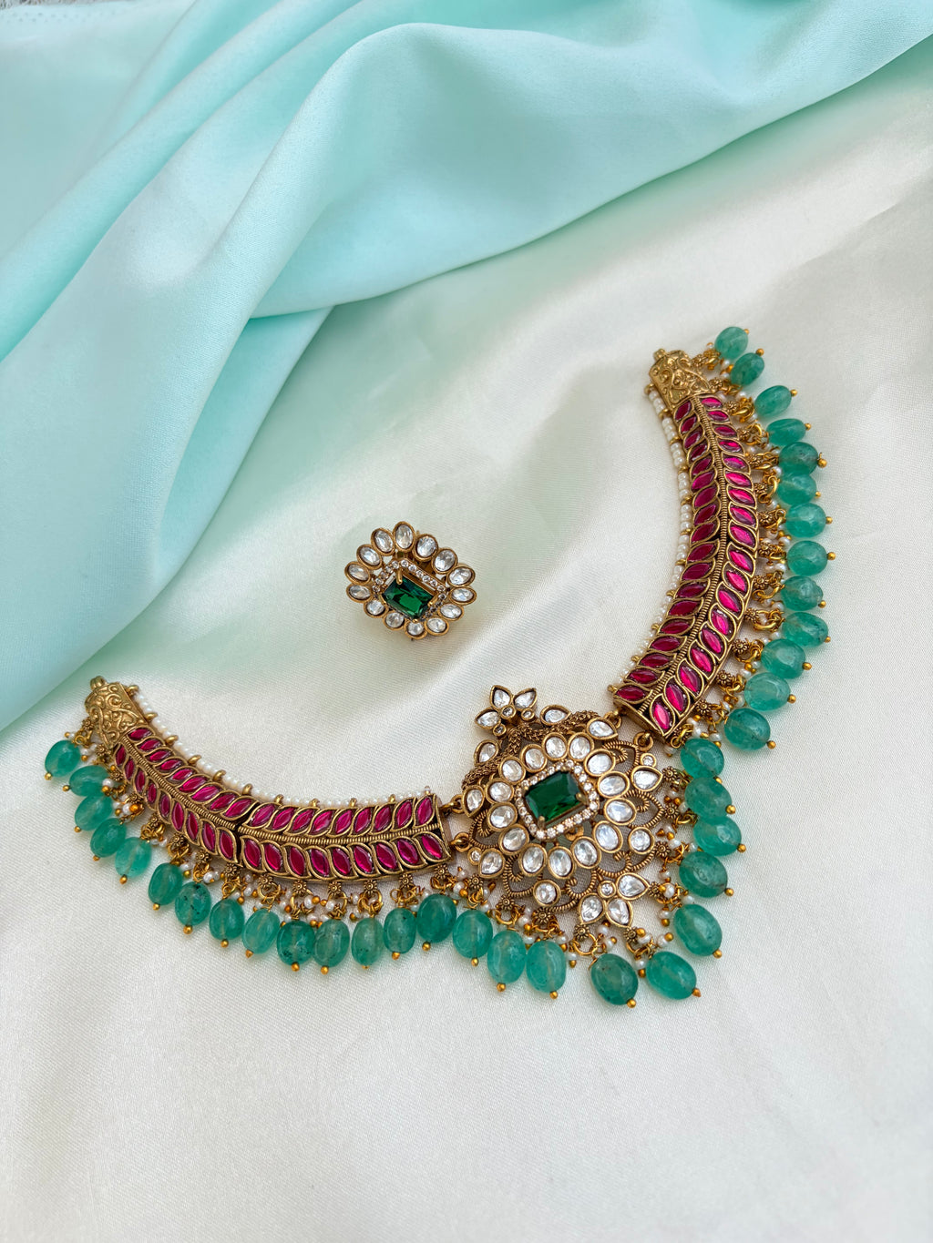 Emerald & Ruby Polki Elegance with Studs Ns973