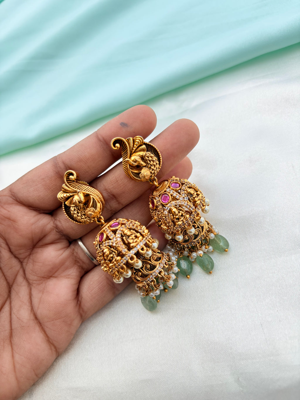 Unique pecock lakshmi design 2 steps butta earrings Er923