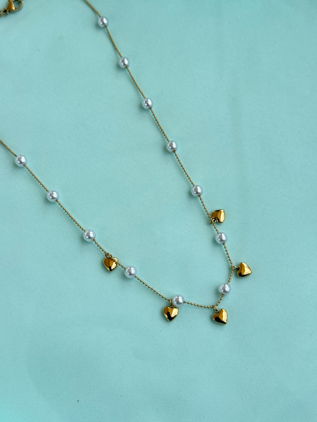 DC115 anti tarnish pearls gold hearts 18inches afdjustable Daily Wear chains