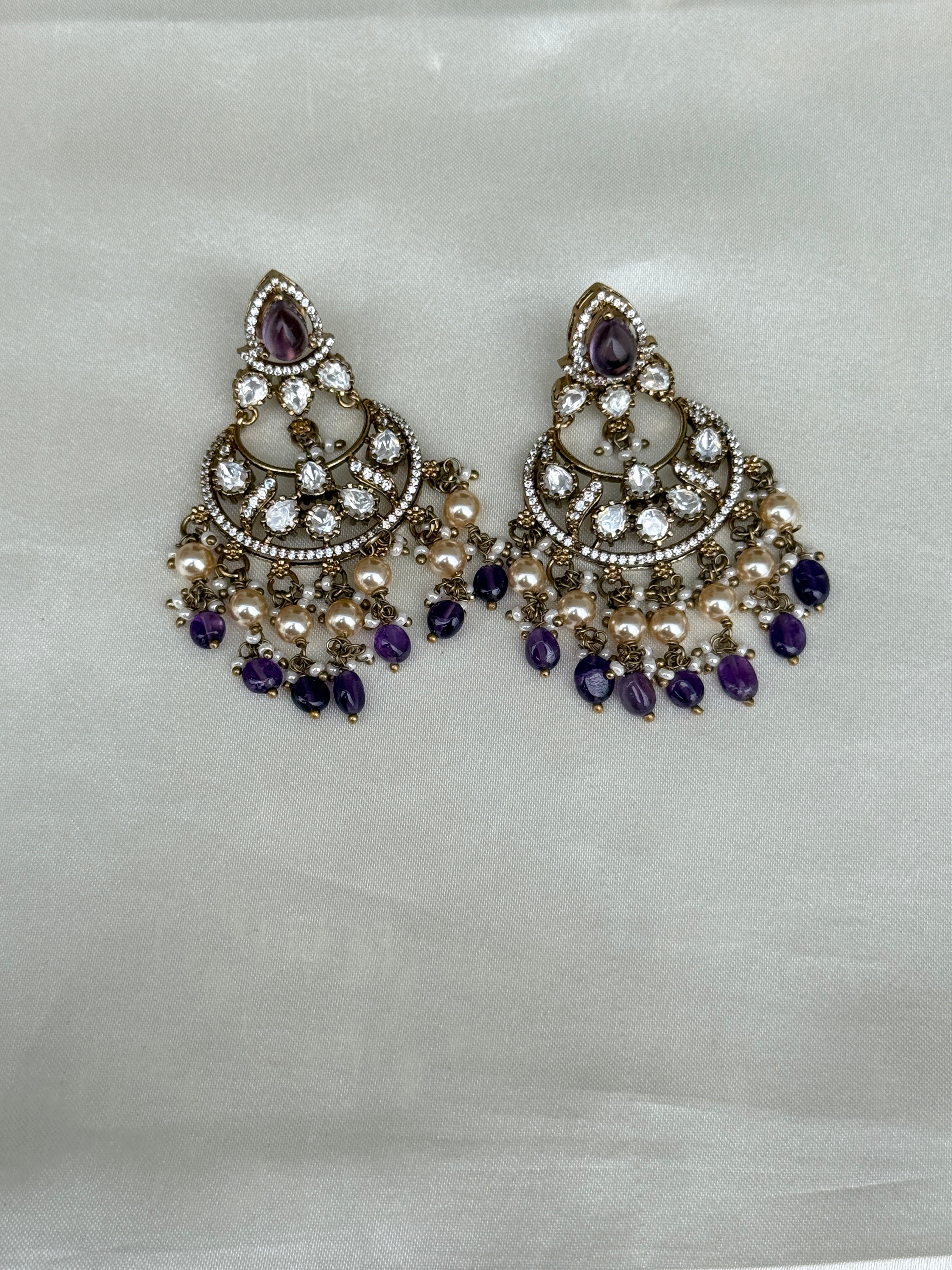 Er117 purple moissanite chandbali earrings