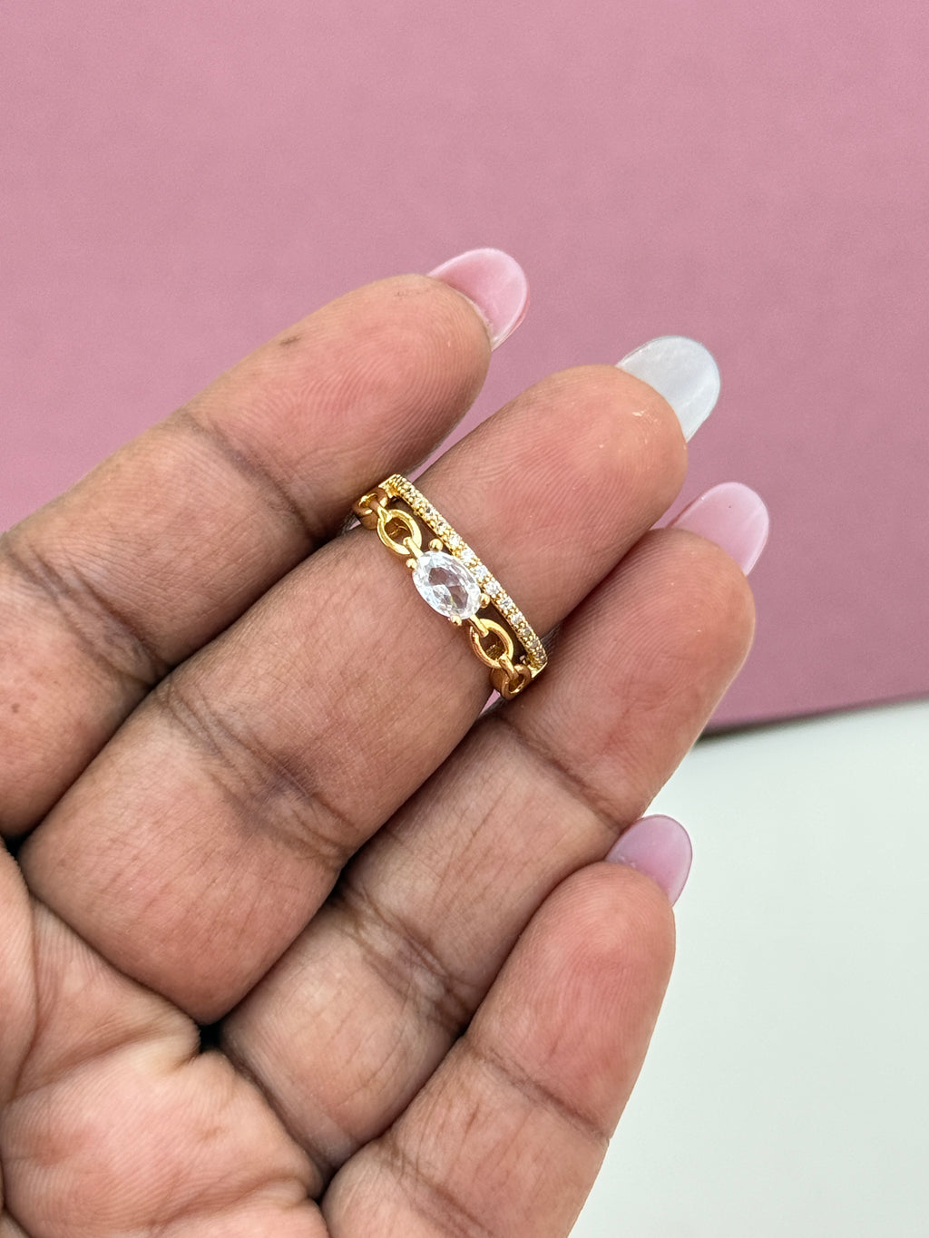 Single-Stone Anti-Tarnish Adjustable finger ring RG034