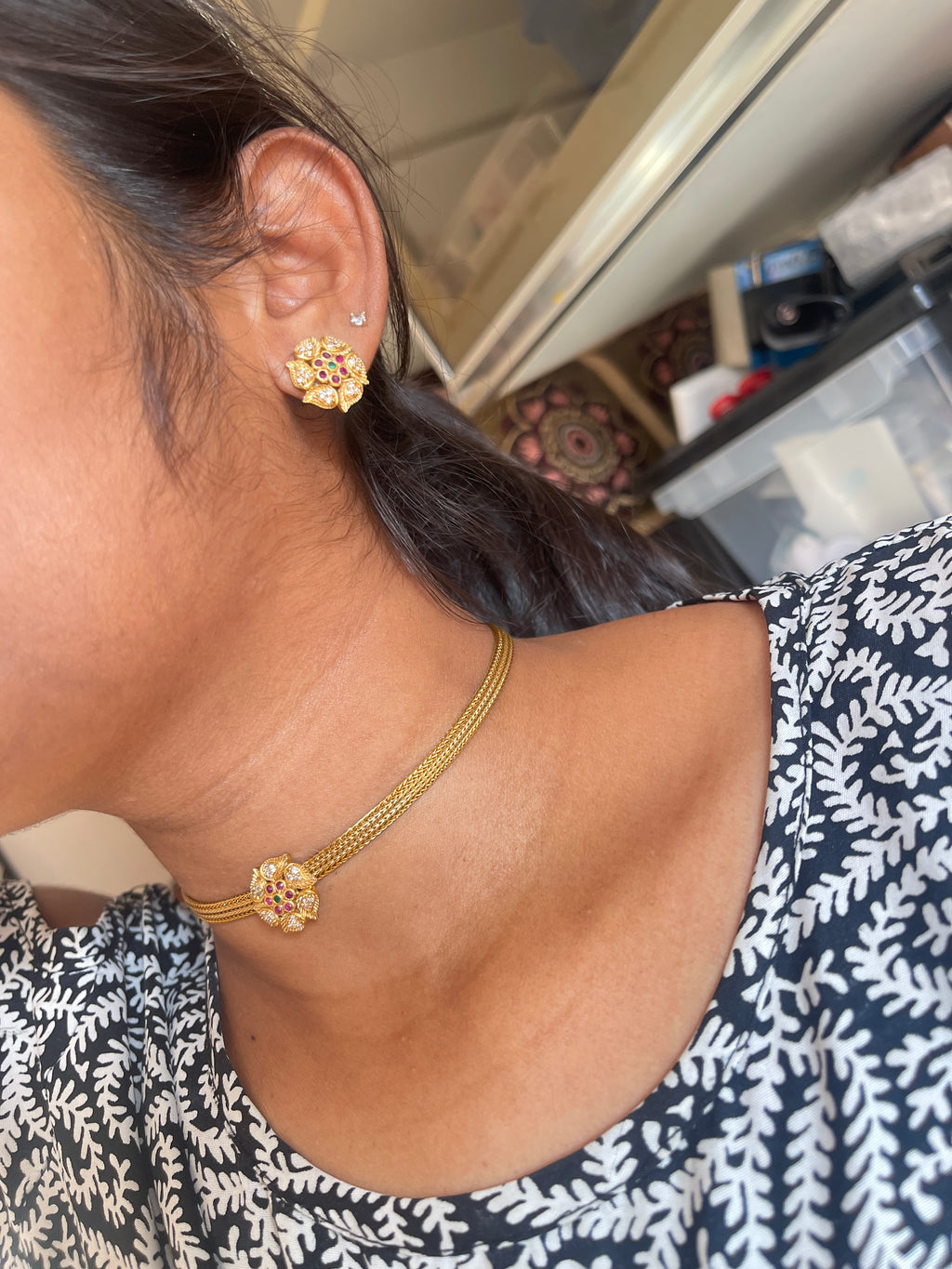 small flower choker with studs suits for kids too