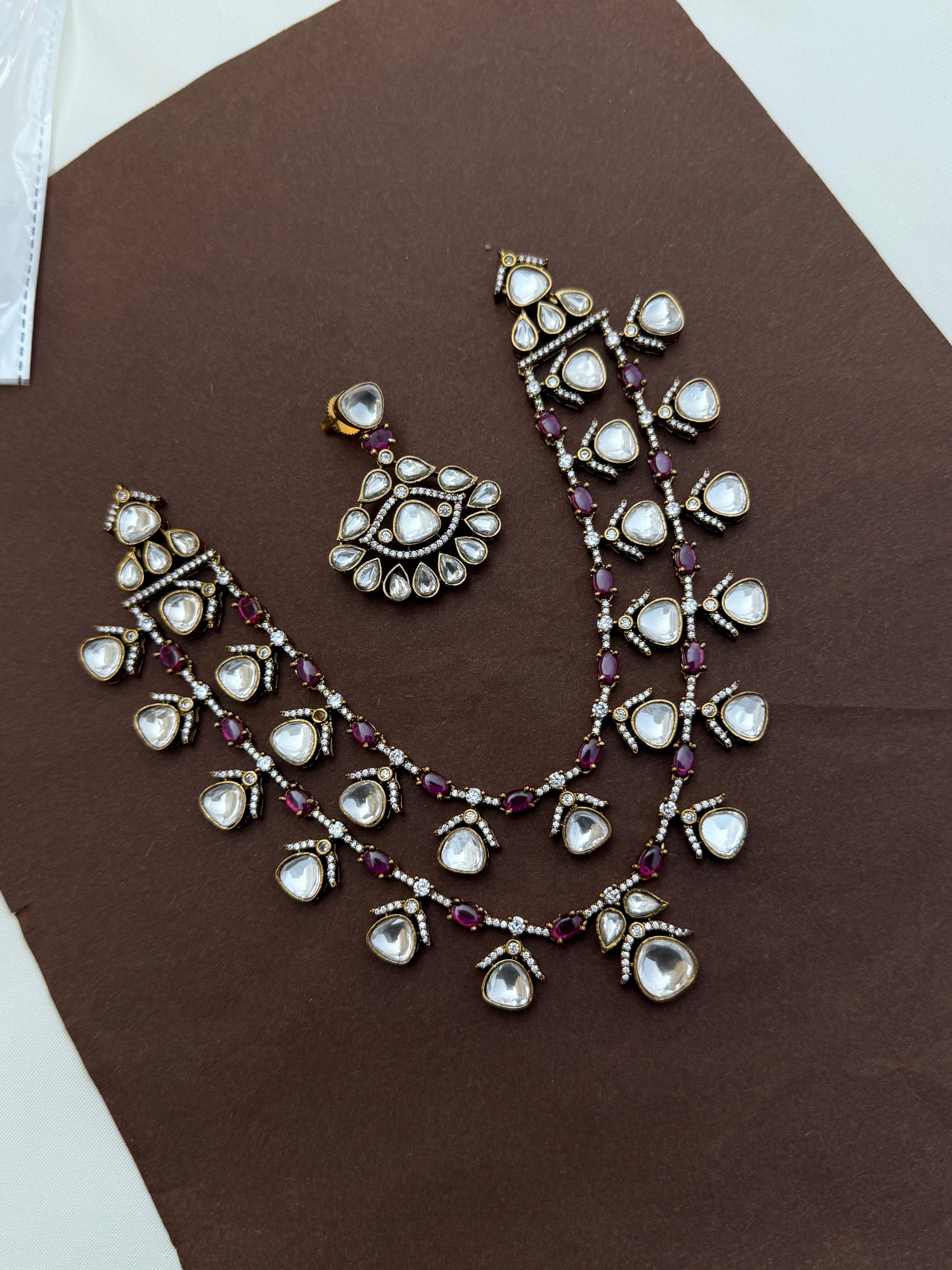 Ns711 double layer Moissanite polki kundan neckset