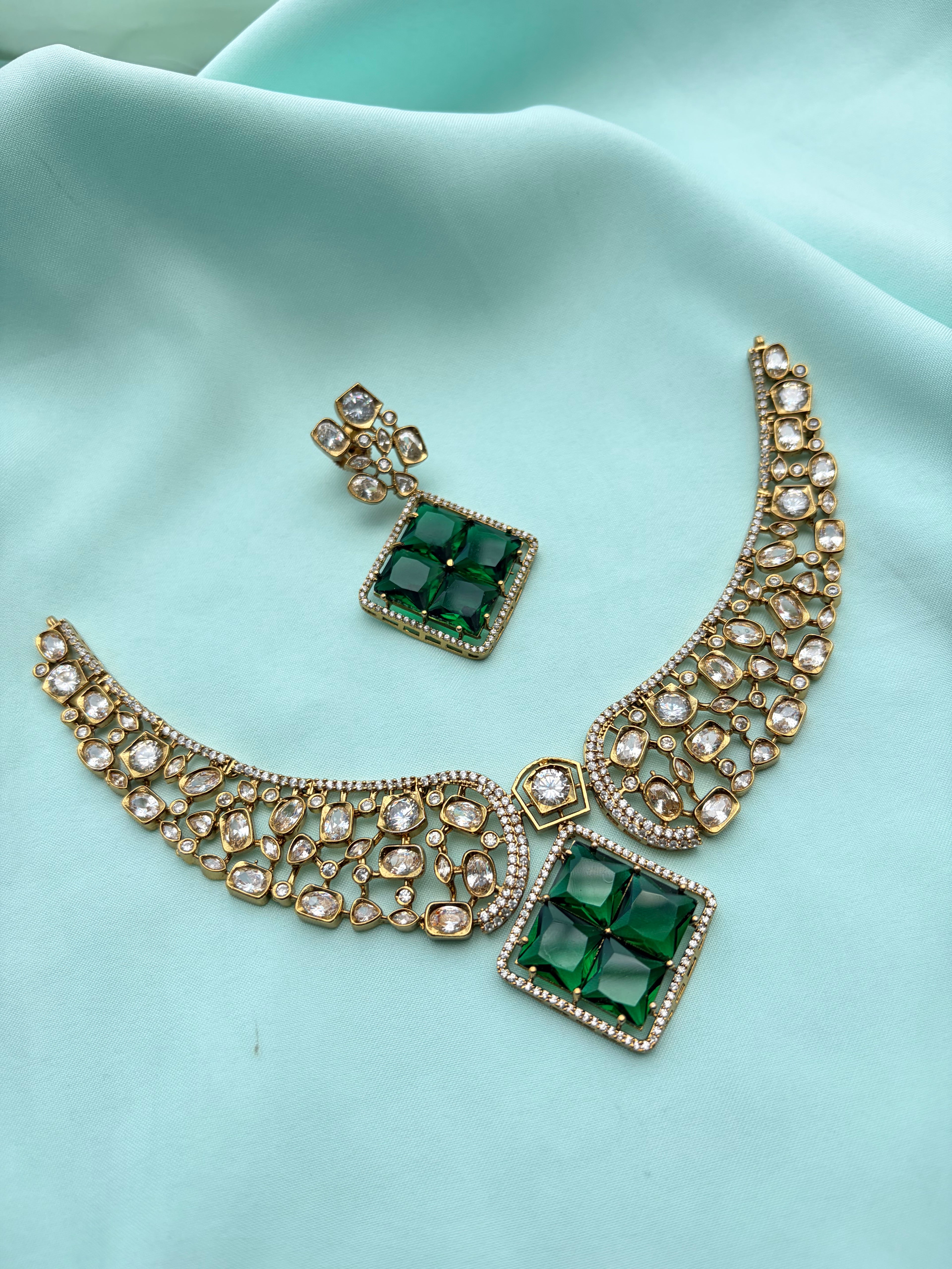 Moissanite green pendant kante neckset with earrings ns962