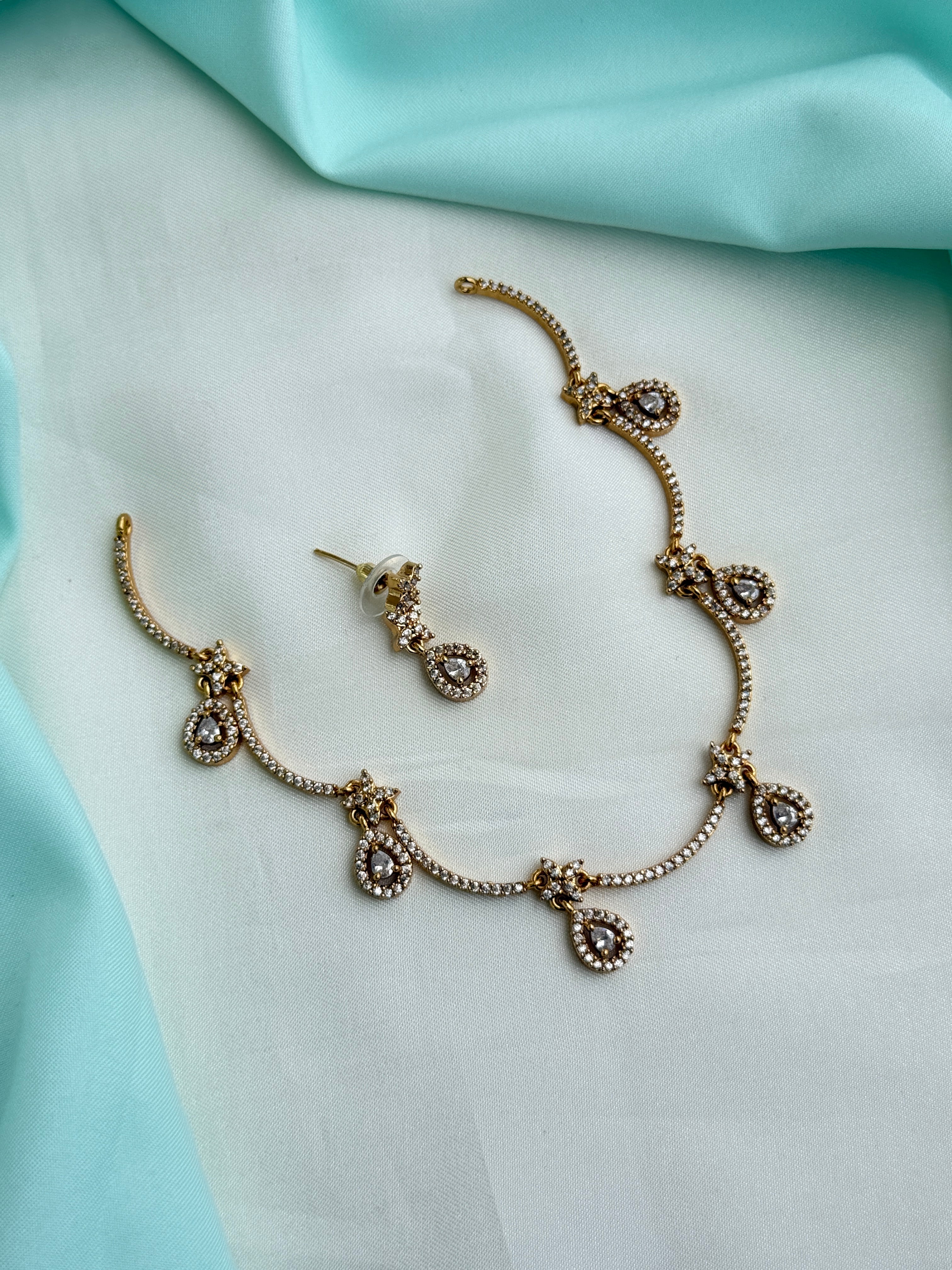 Ns821 7 drops flowers stones short neckset with earrings