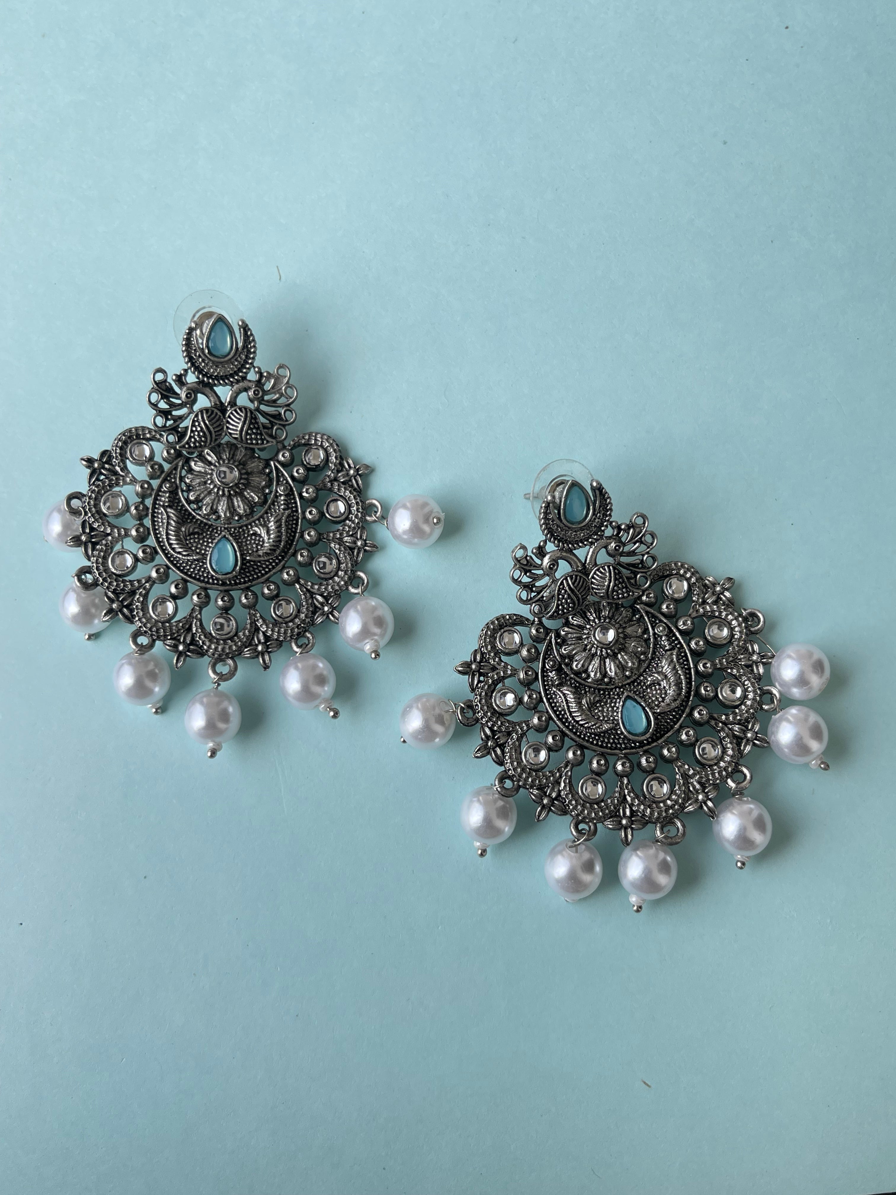 Oxidised lightweight chandbali earrings