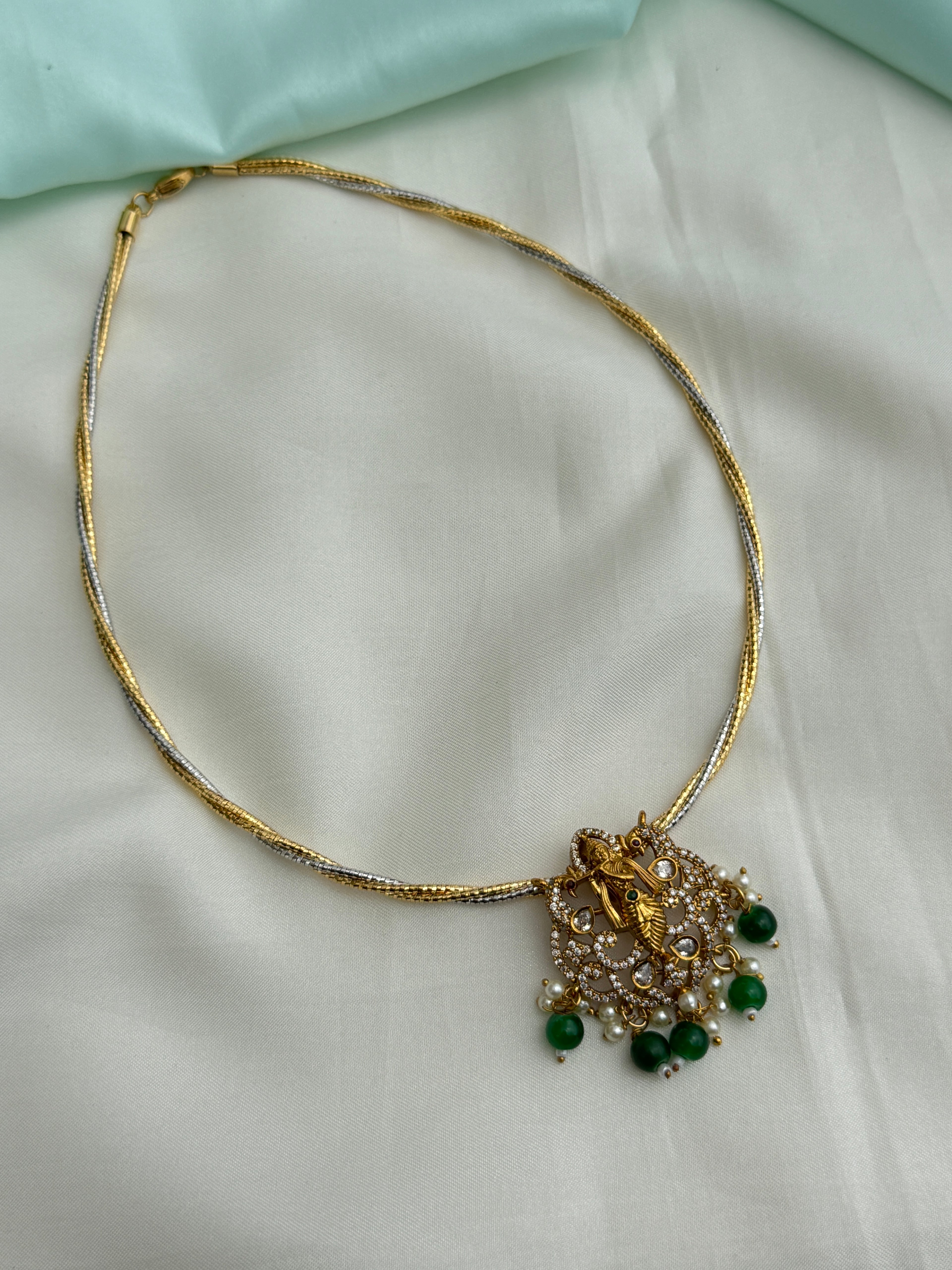 Hs028 dual shade Hasli with lord Krishna pendants