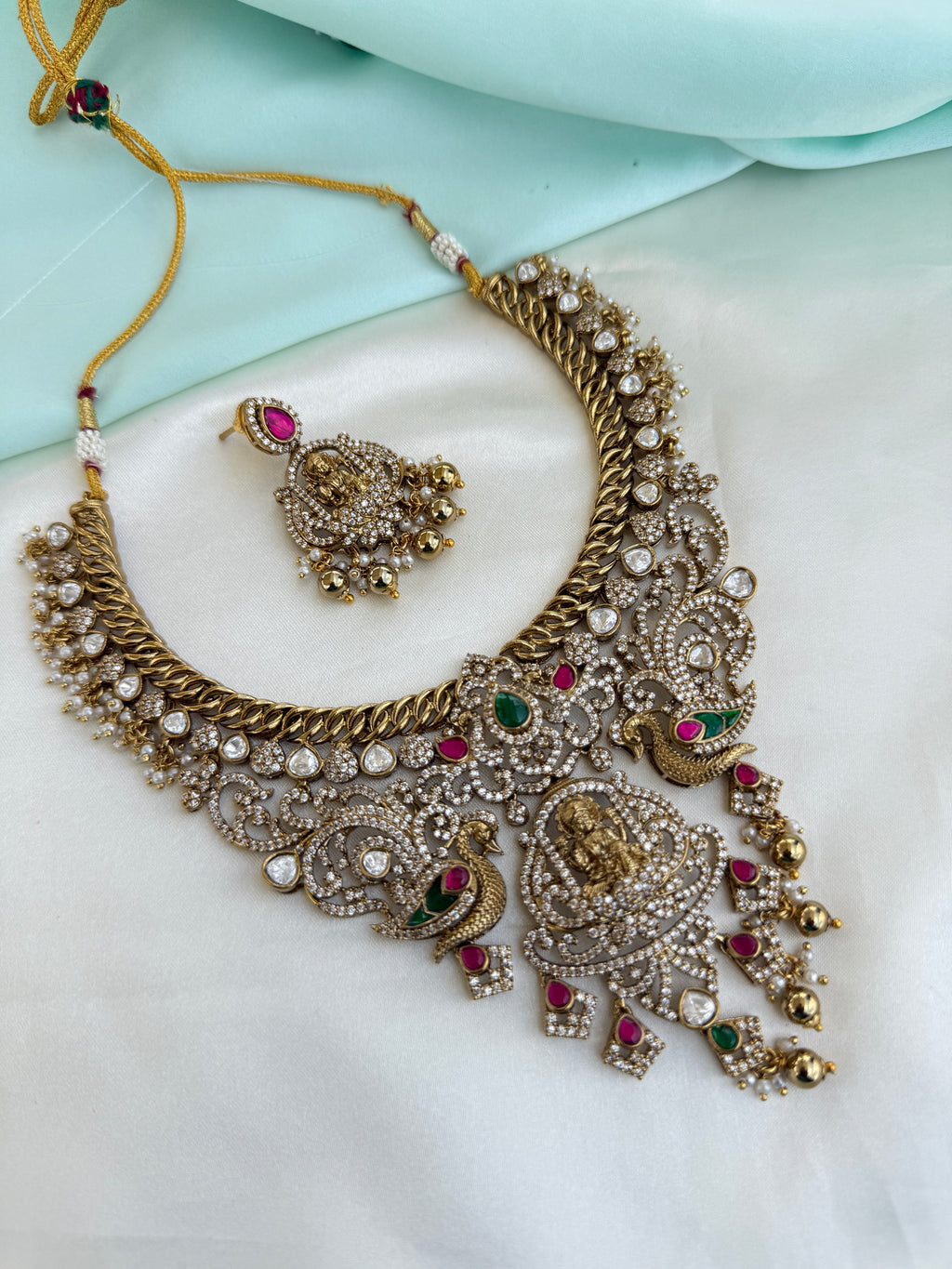 Antique Guttapusalu Temple Neckset with Lakshmi Pendant with Earrings ns219